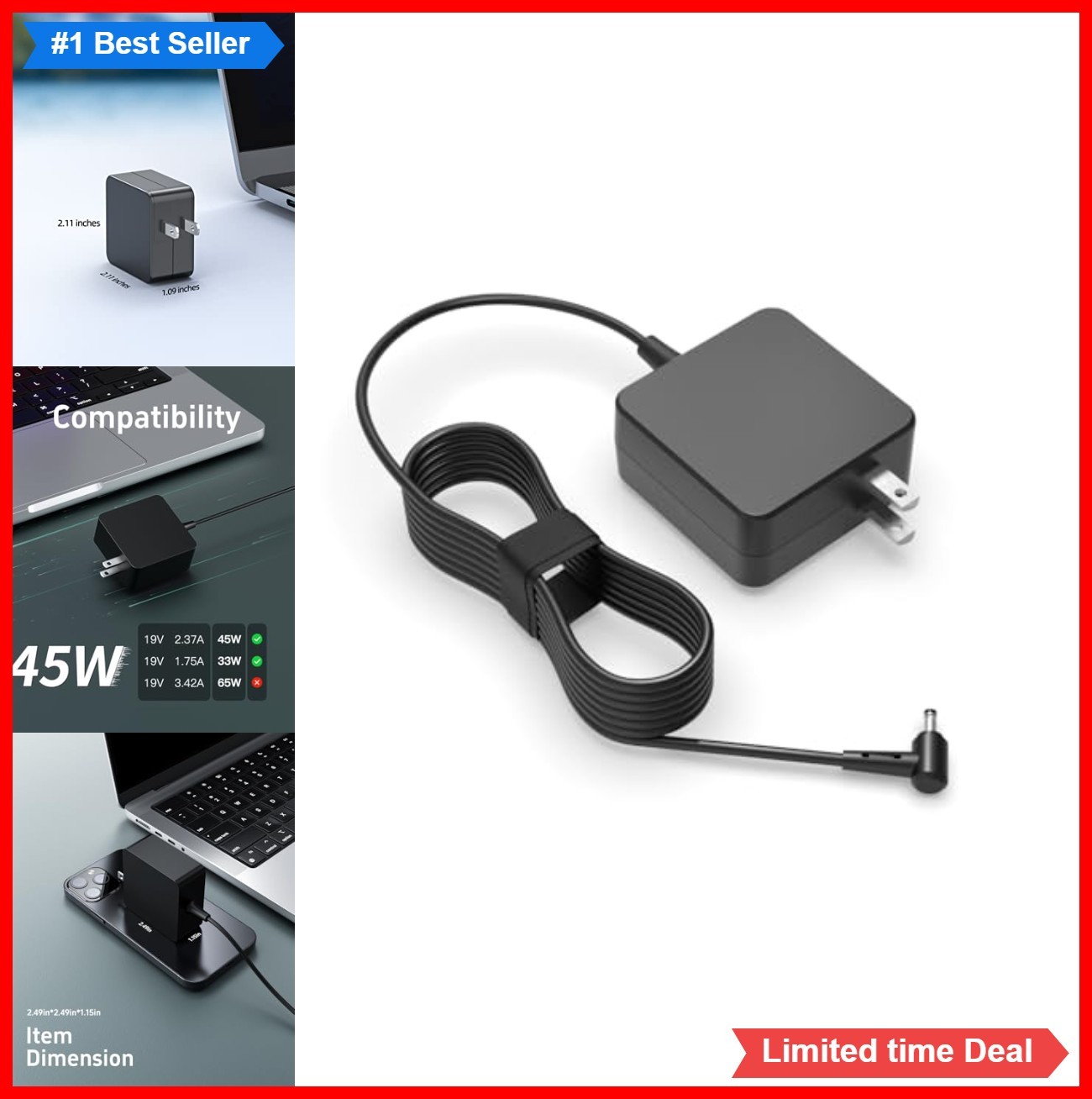 45W Laptop Charger 19V 2.37A 4.0x1.35mm Round Connector Power Adapter Cord For