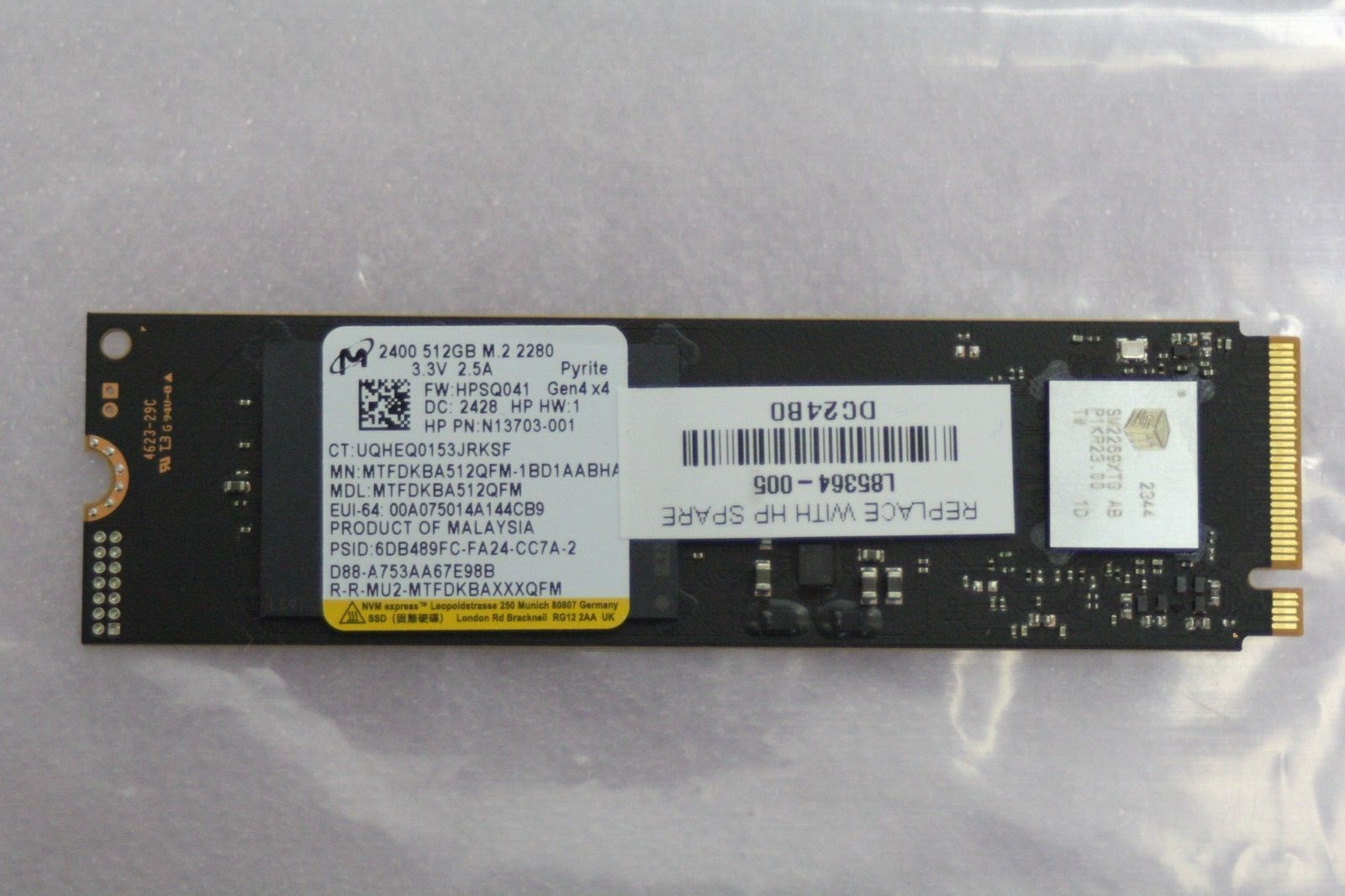 Micron 2400 512GB Gen 4x4 MTFDKBA512QFM PCIe NVMe M.2 2280 SSD -  1BD1AABHA