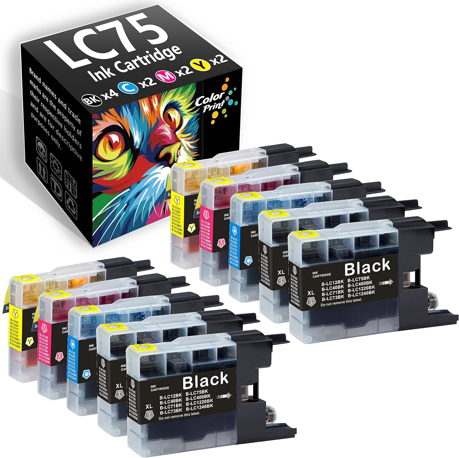10-Pack ColorPrint Compatible LC-75 Ink Cartridge MFCJ435W Replacement for LC75