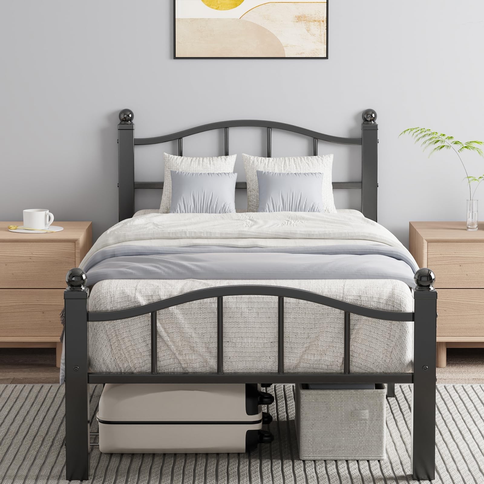 Metal Twin Bed Frames, Noise-Free Design & Underbed Storage Heavy Duty Bed Fr...