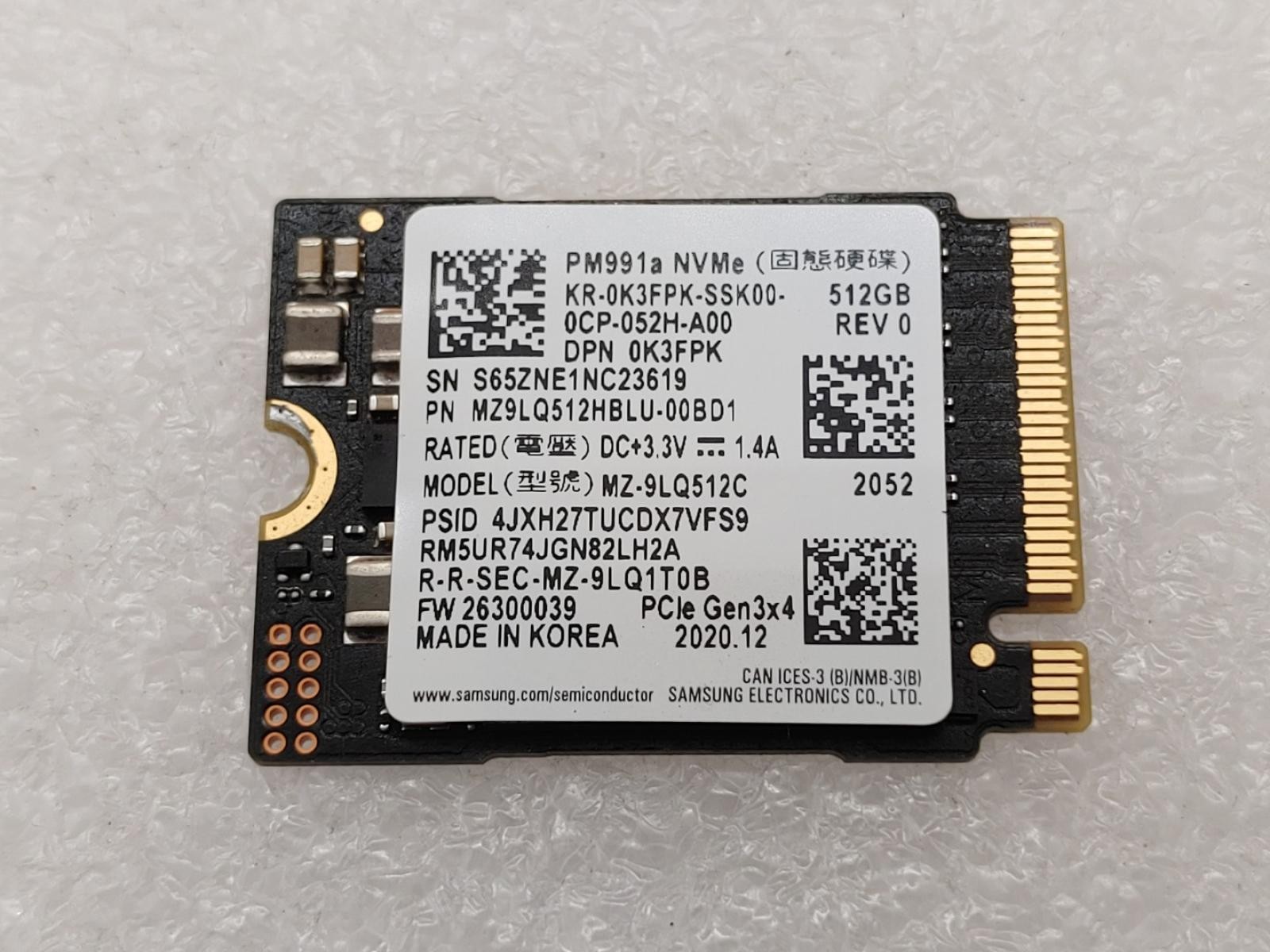 Samsung PM991a 512GB M.2 2230 PCIe NVMe Internal SSD MZ-9LQ512C [94% Health]