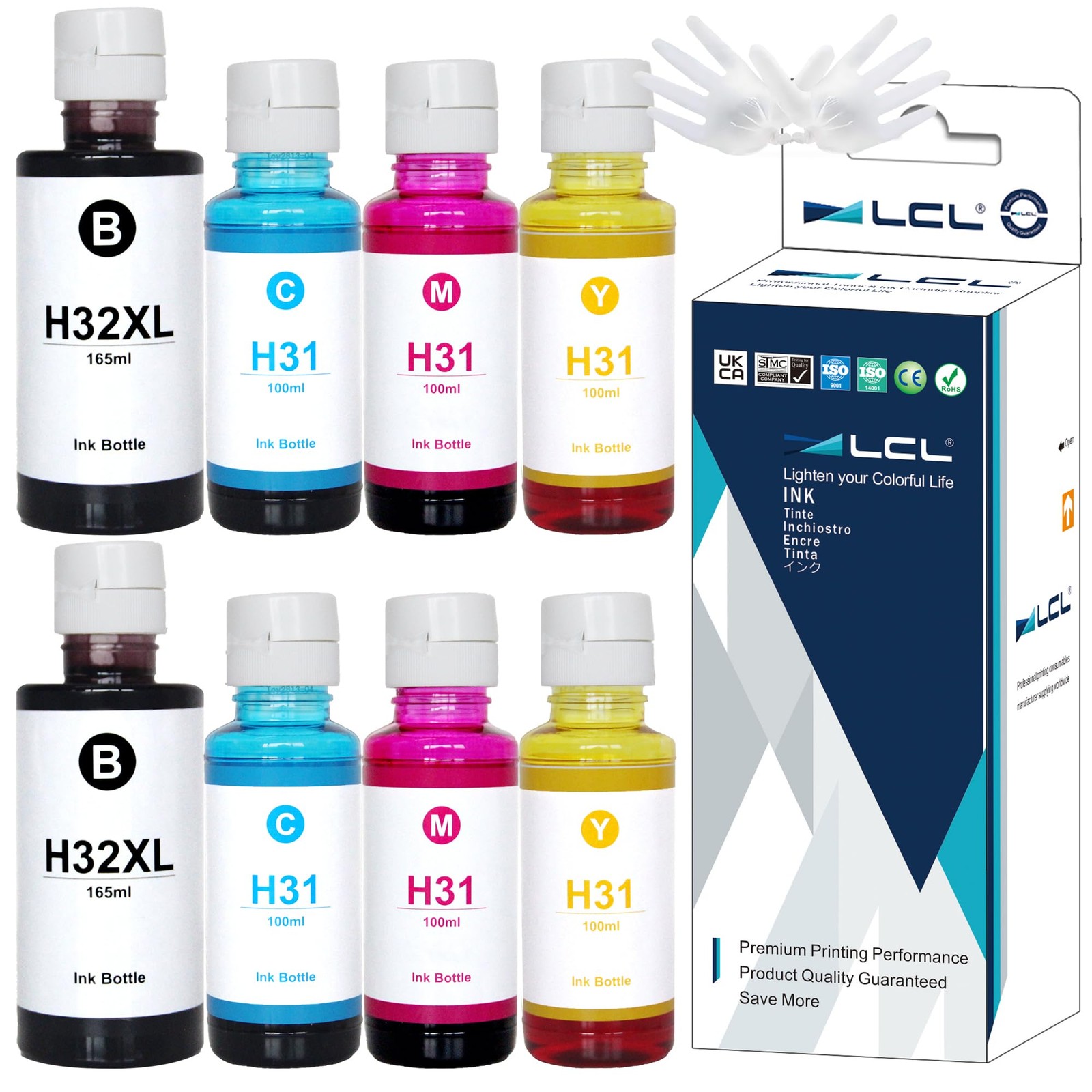 8pk HP 31 32XL Ink Bottles Black Cyan Magenta Yellow for Smart Tank 7301 7001