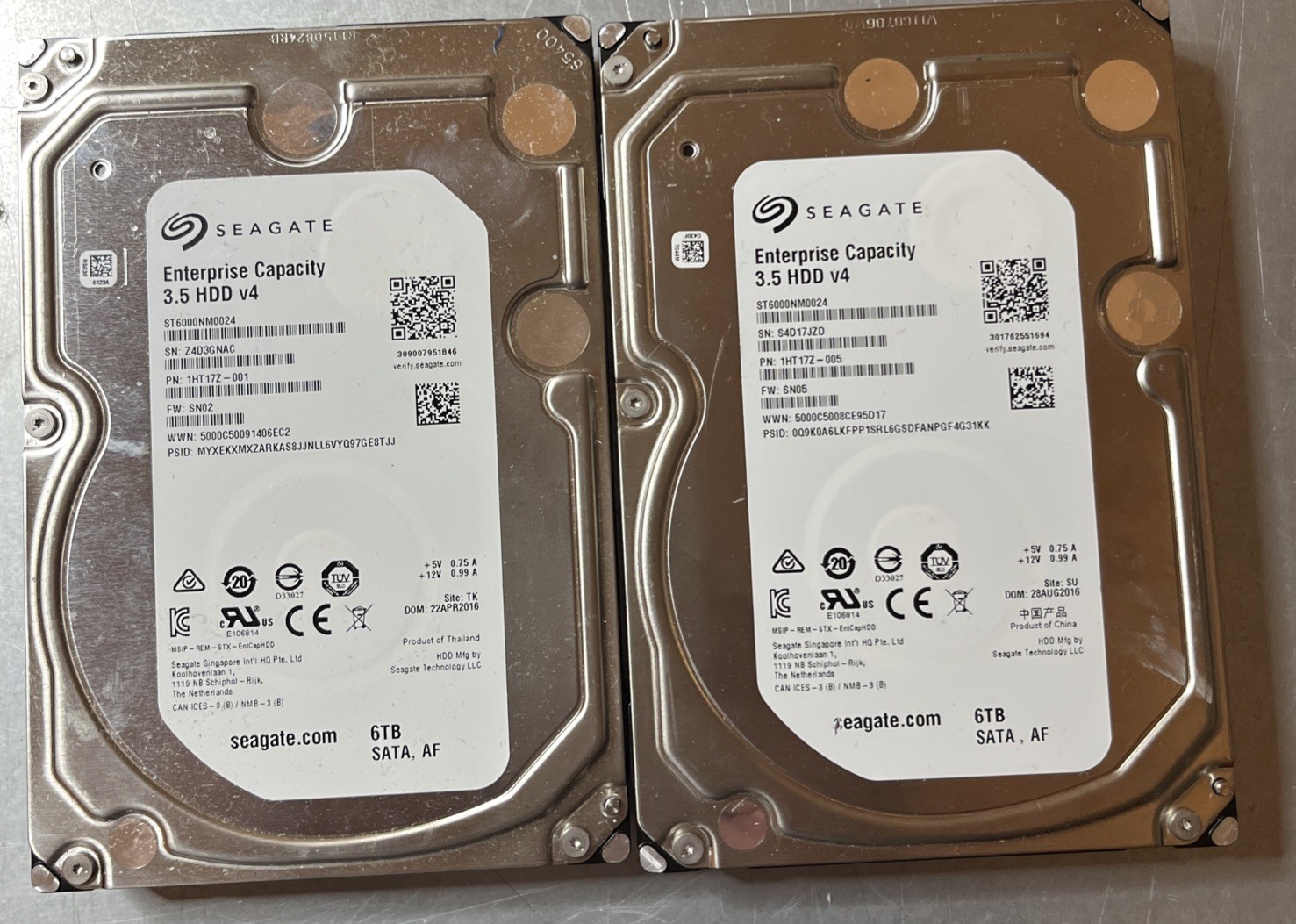Lot Of 2. 6TB Seagate Enterprise Capacity 3.5 HDD v4 ST6000NM0024 FOR PARTS ONLY