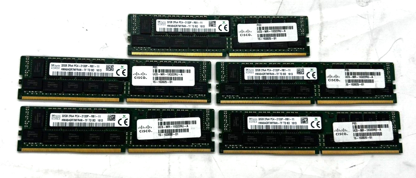 SERVER RAM -SK HYNIX LOT OF 5 32GB 4DRX4 PC4 - 2133P HMA84GR7MFR4N-TF