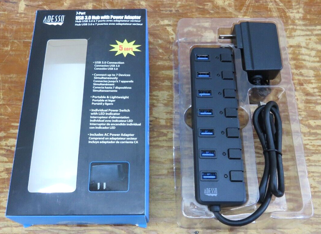 Adesso 7-ports USB 3.0 Hub with 5V2A Power Adaptor (AUH3070P)