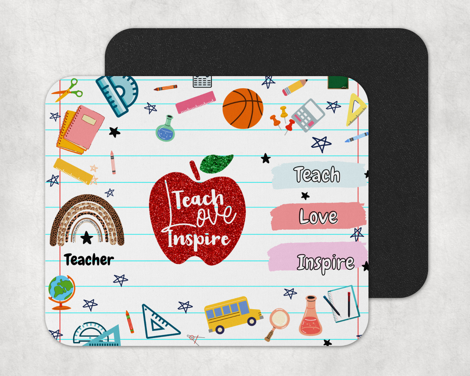 Teach Love Inspire School Supplies Mousepad, Teacher Gift, Back to School