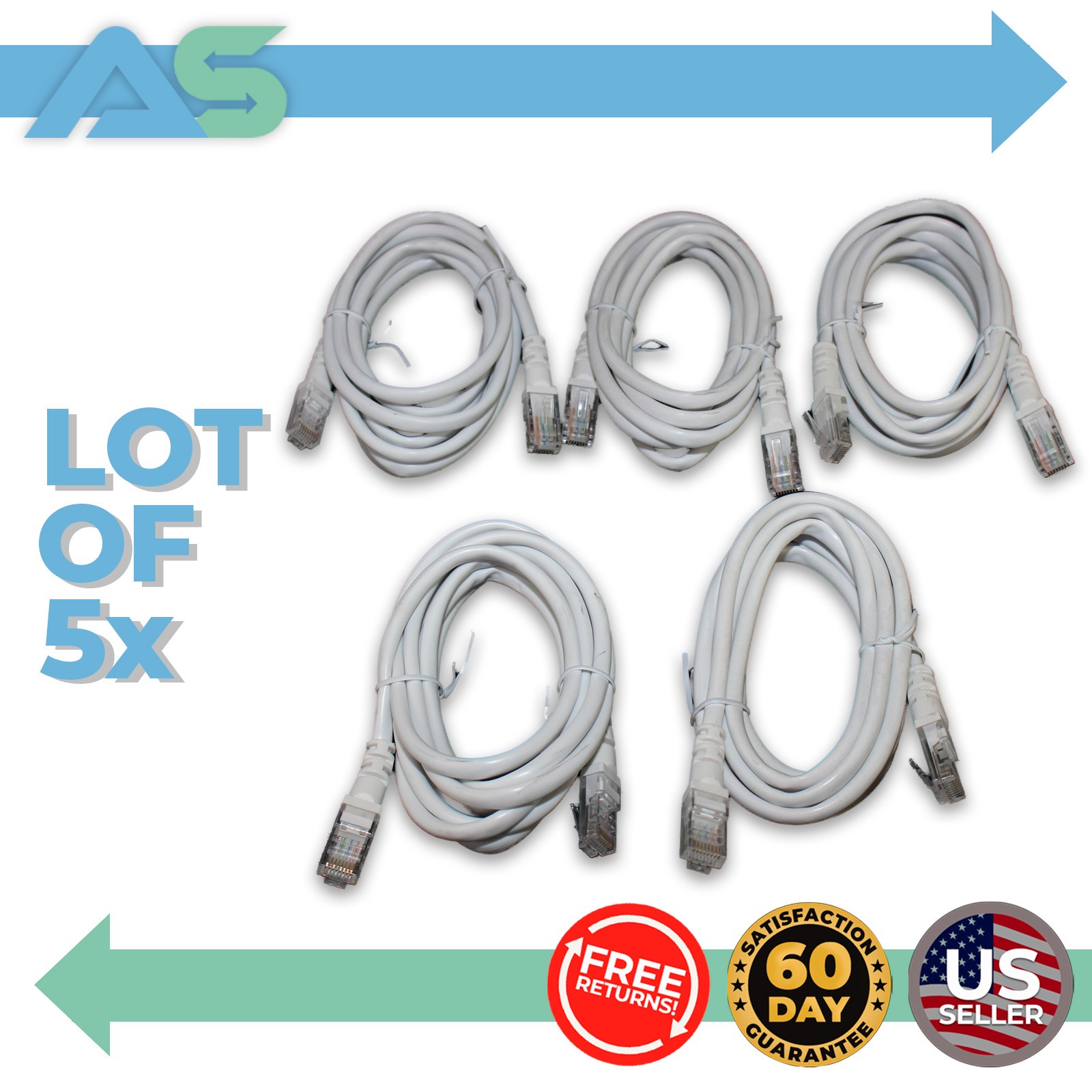 Lot of 5 White RJ45 Ethernet Patch Cables 1.8M 6FT Cat6 LAN Network Wire Cord