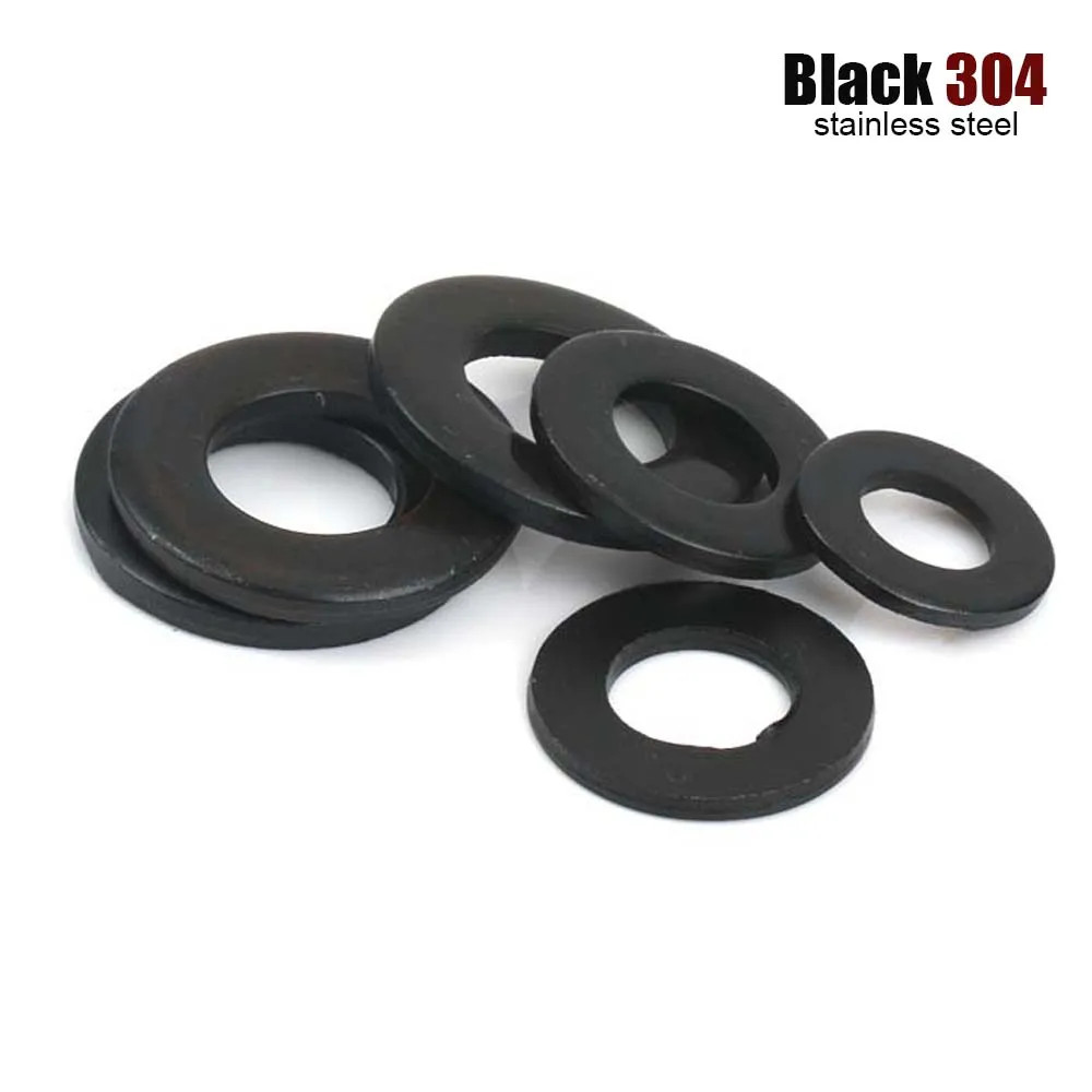 1-50Pcs M1.6-M16 Black 304 Stainless Steel Flat Washers Plain Gasket