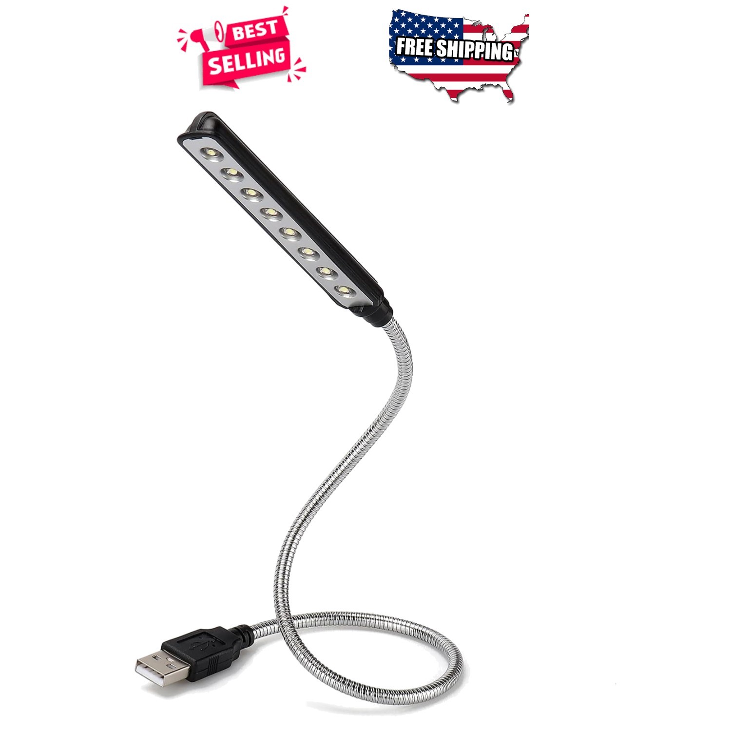 USB LED Reading Light Flexible Gooseneck Desk Lamp for Keyboard Laptop Black