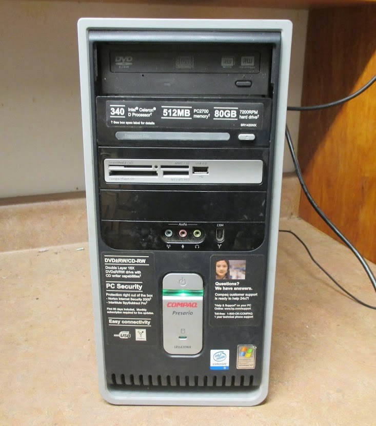 Vintage Compaq Presario SR1420NX Intel 2.93 512MB RAM XP Home | No Hard Drive