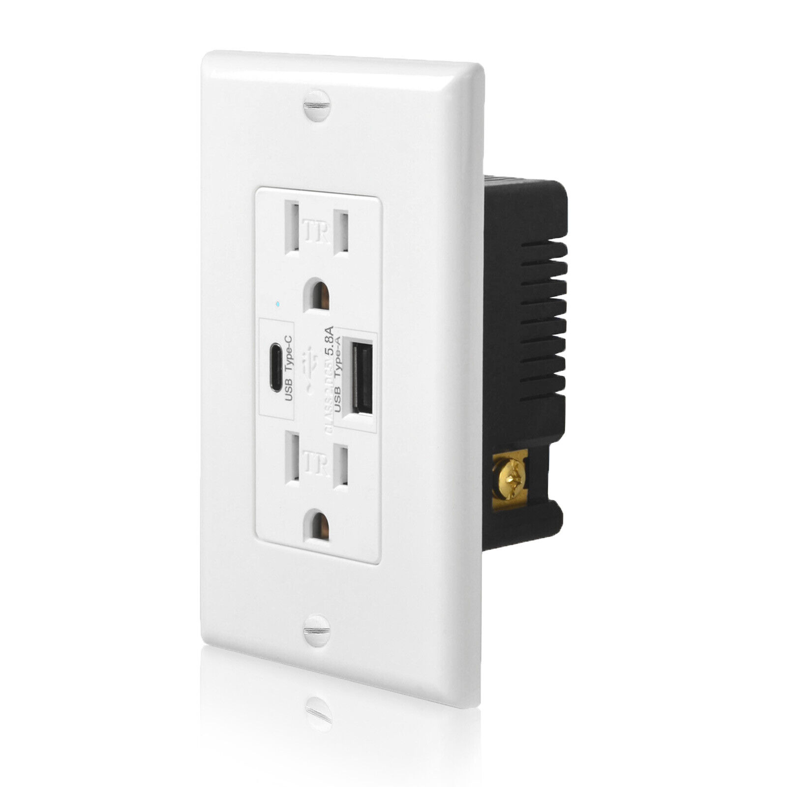 5.8A Type-C/A USB Wall Outlet Charger 15A 125Volt TR Receptacle with plate UL US