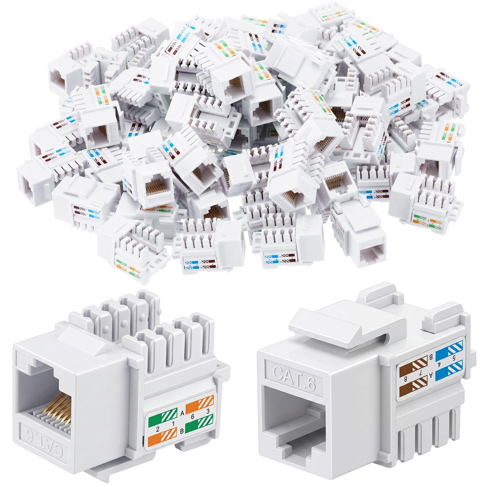 125 PCS White 90Degree Cat6 UTP RJ45 Keystone Punch Down Network Jacks