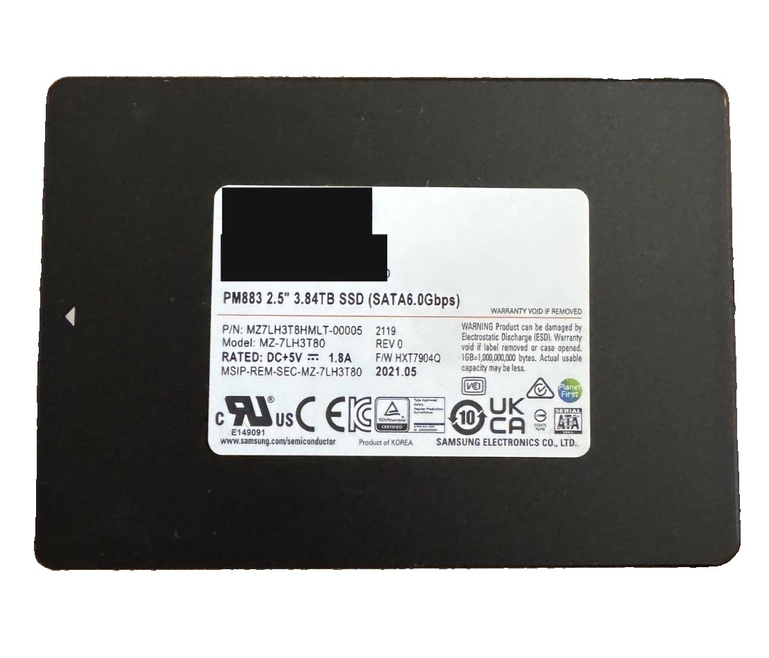 Samsung PM883 3.84TB 2.5" SATA SSD MZ7LH3T8HMLT-00005 Enterprise Tested Wiped