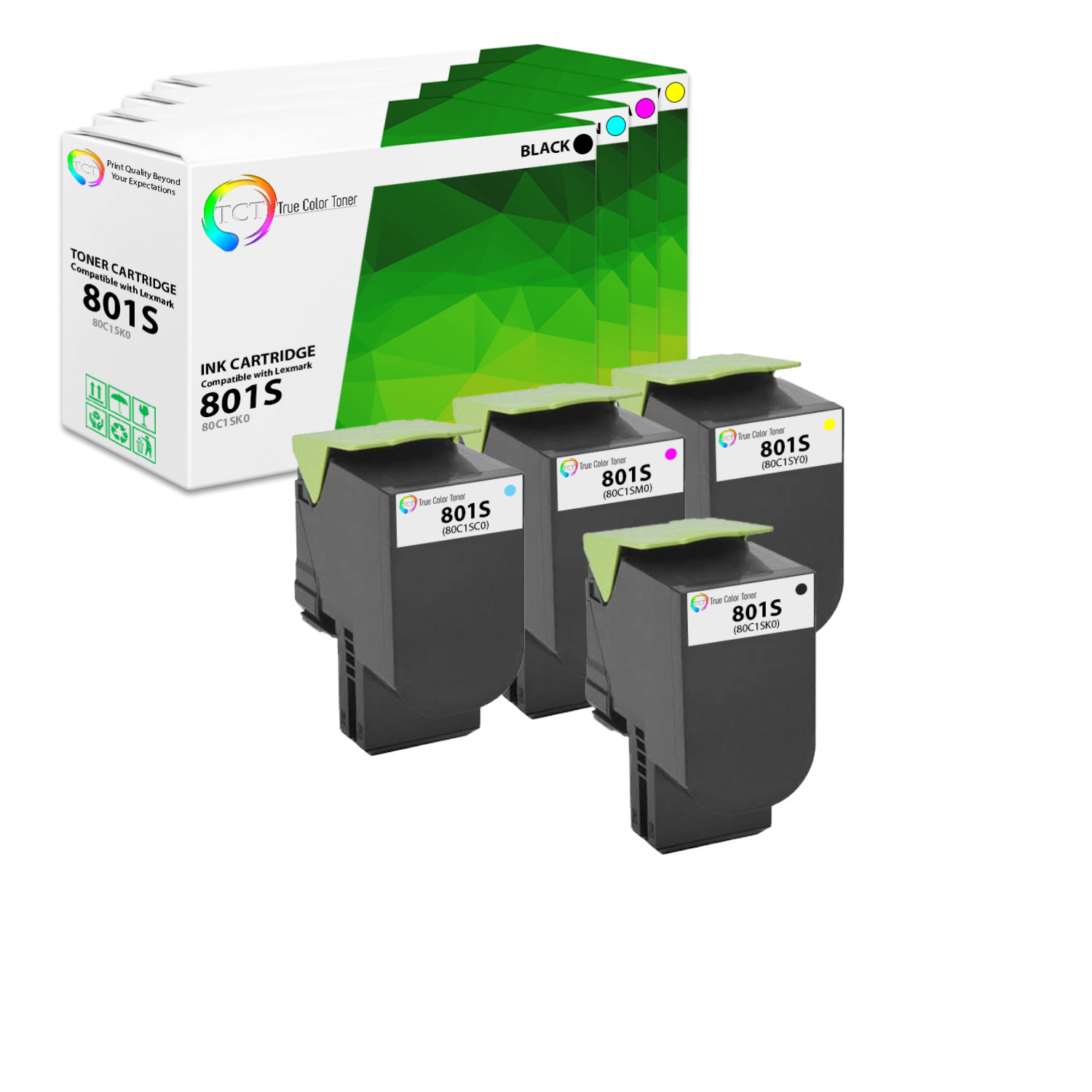 4Pk TCT Premium For Lexmark 801 801S CX310 CX410 CX510 Compatible Toner Cartridg