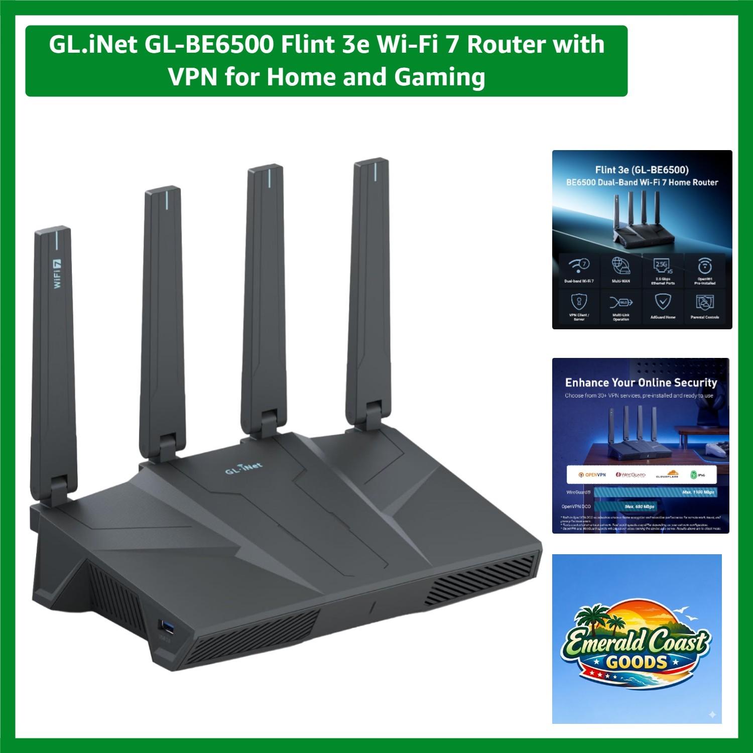 GL-BE6500 Flint 3e Wi-Fi 7 Router: 2500 Sq Ft Coverage with Rock-Solid Security