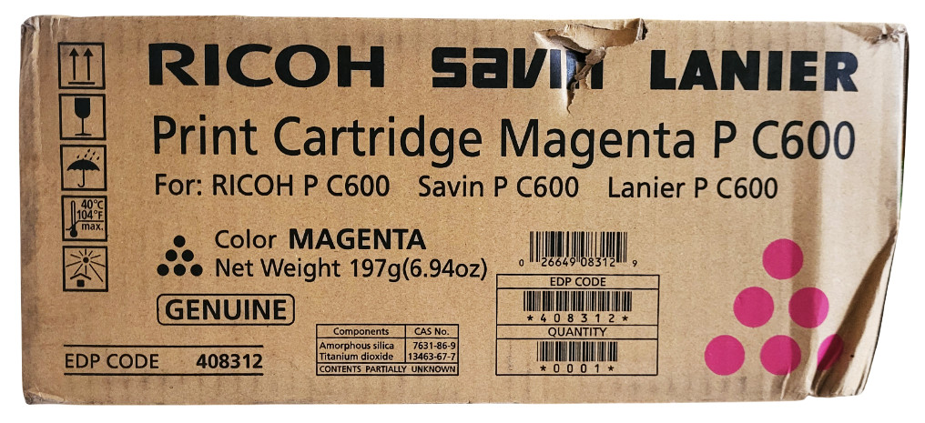 Ricoh Savin Lanier P C600 Magenta 408312 Print Cartridge With Deformed Box