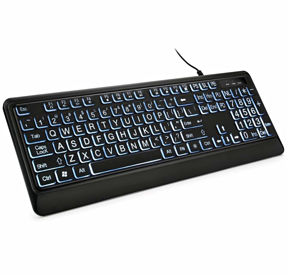 KOPJIPPOM Large Print Backlit USB Keyboard, Black English QWERTY