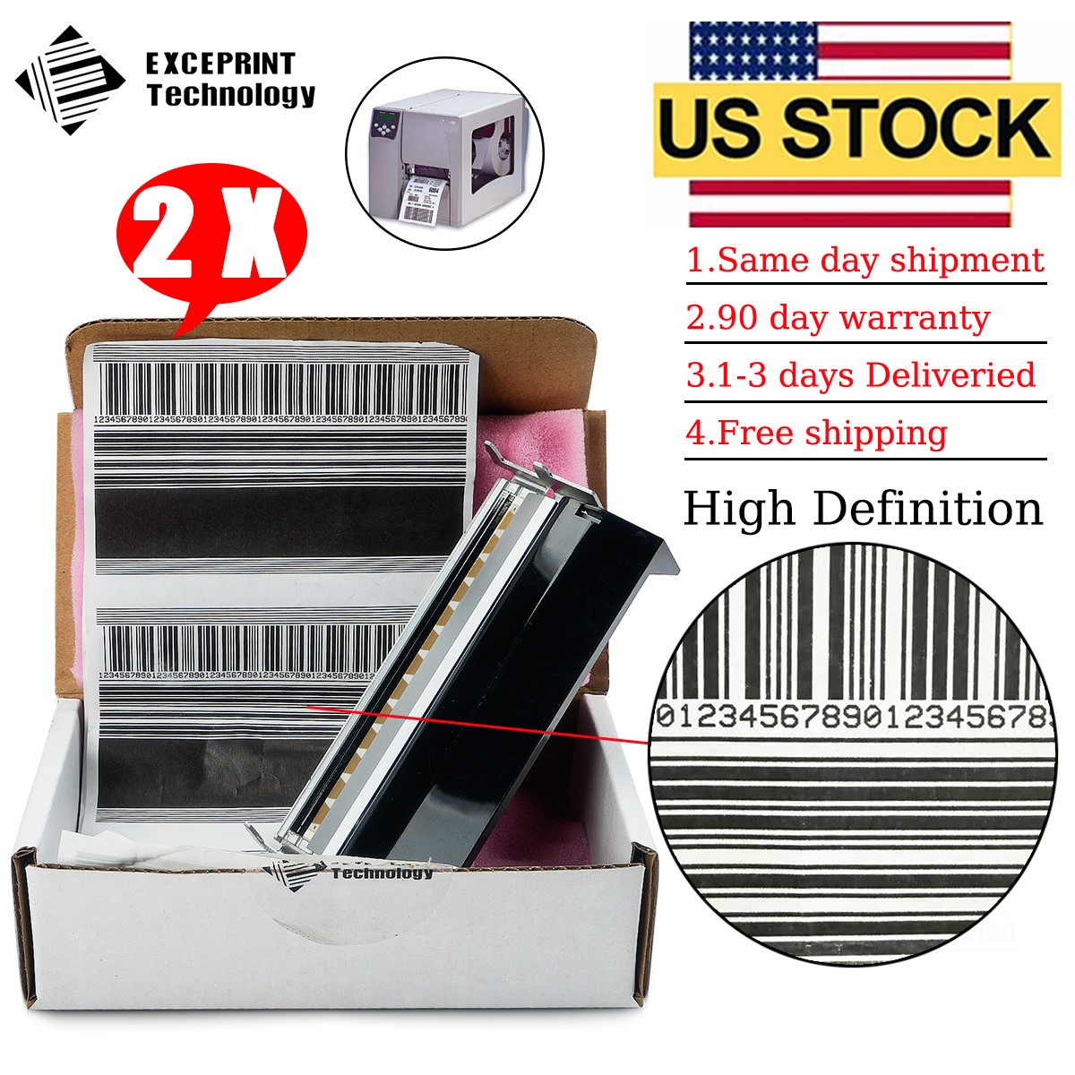 ✅ 2pcs Printhead for Zebra S4M 203dpi Thermal Barcode Label Printer G41400M US ✅