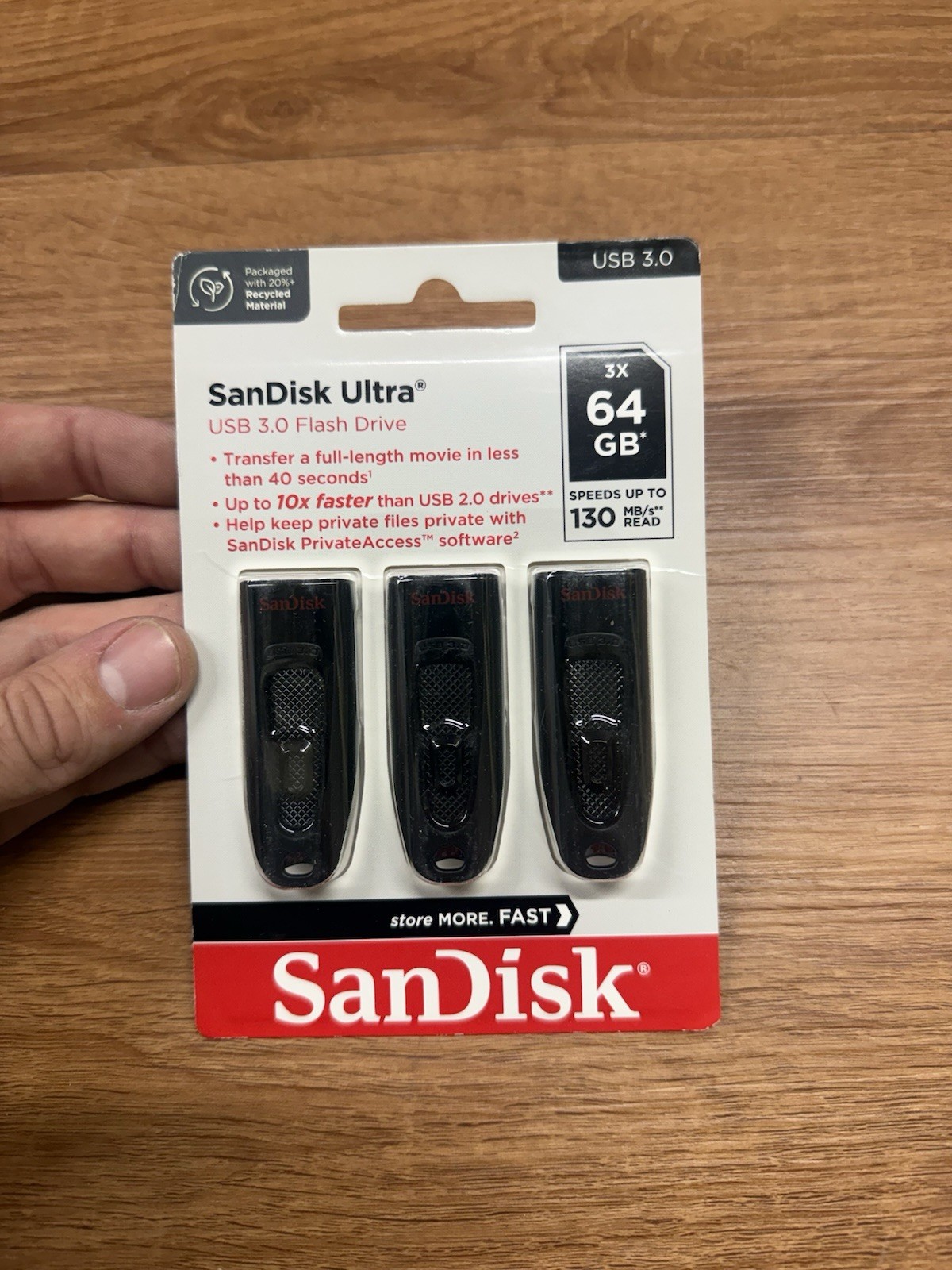 SanDisk 64GB USB Flash Drive 3.0 Pack of 3 Ultra - up to 130MB/s Read - NEW