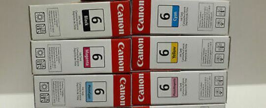 Set 6 Genuine Sealed Sleeve Canon 6 Inkjet Cartridges Blk Cyn Mag Yel BCI-6