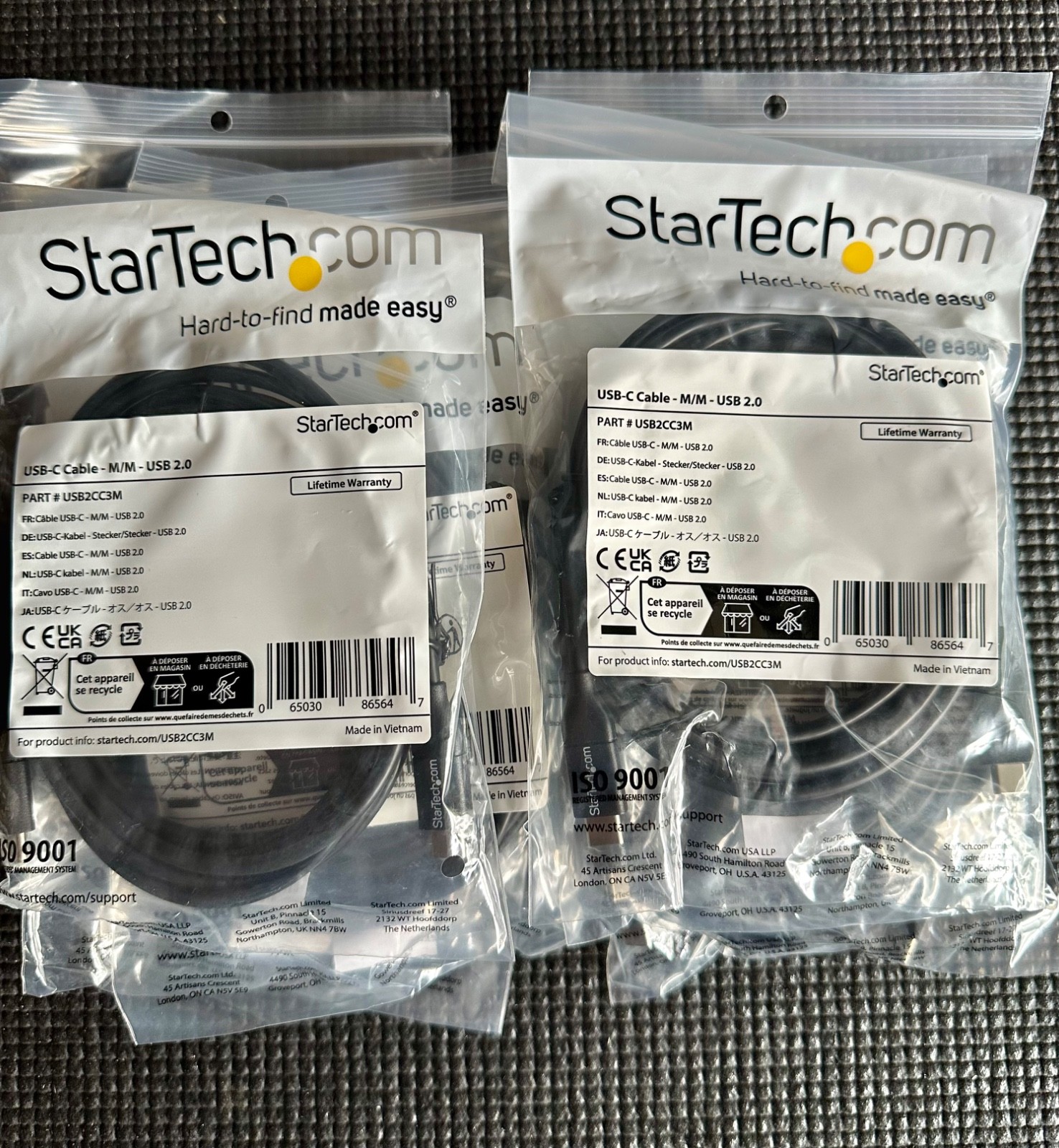 Lot of 7 StarTech USB2CC3M USB-C to USB-C Cables 3m 10ft 60W New Unopened
