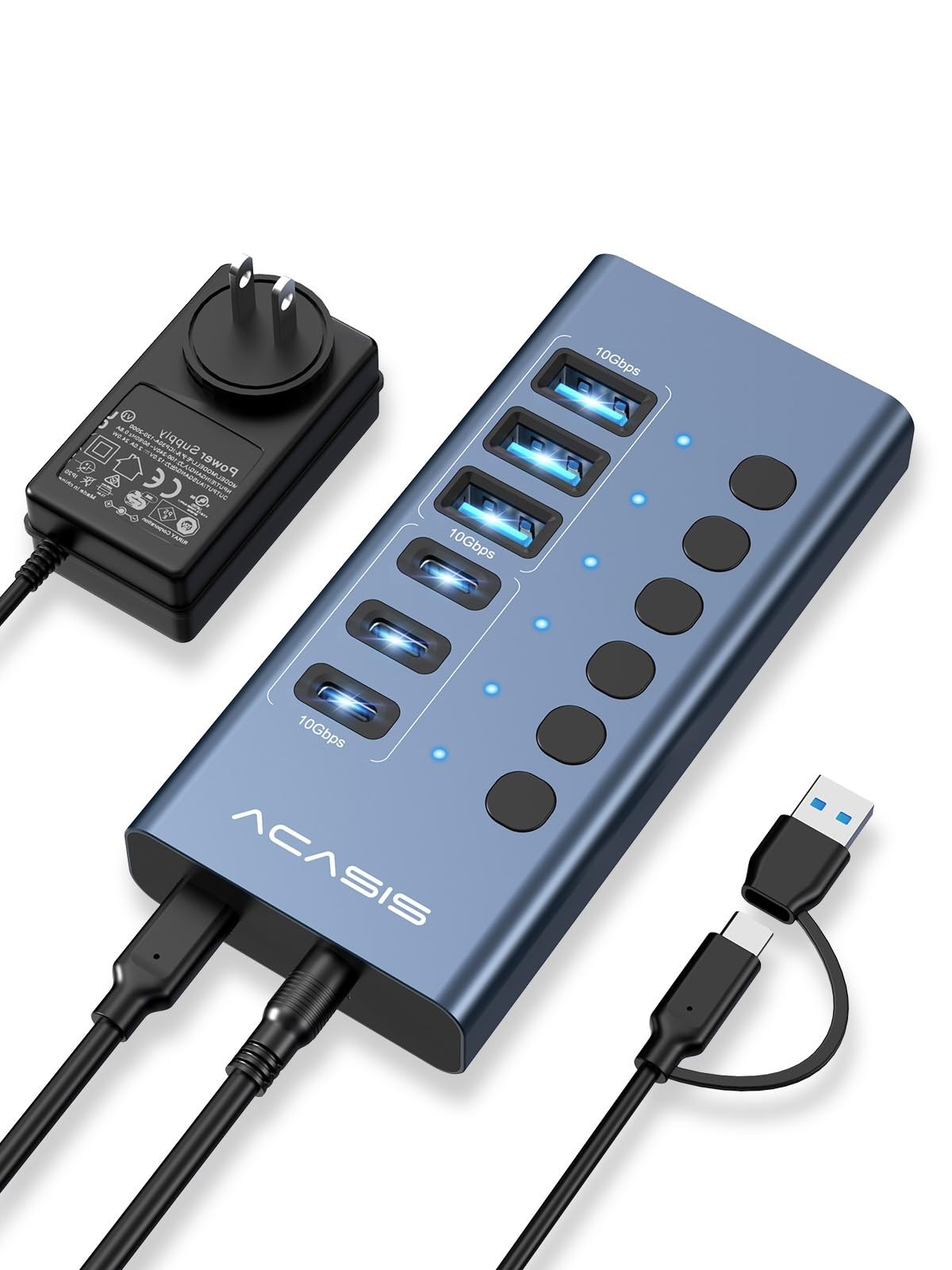 6 Ports Powered USB 3.2 Hub (3 USB-A 3.2 +3 USB-C 3.2), 10Gbps