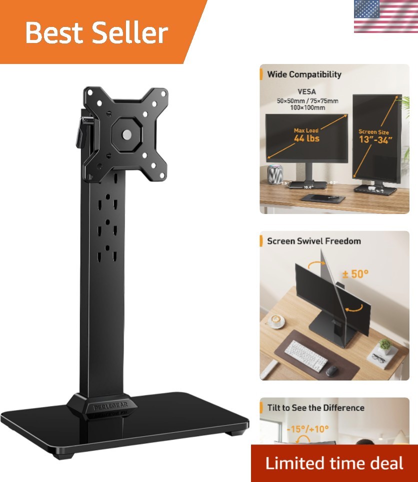 Ergonomic 13-34 Inch Monitor Stand: Adjustable Height & 360° Rotation, VESA