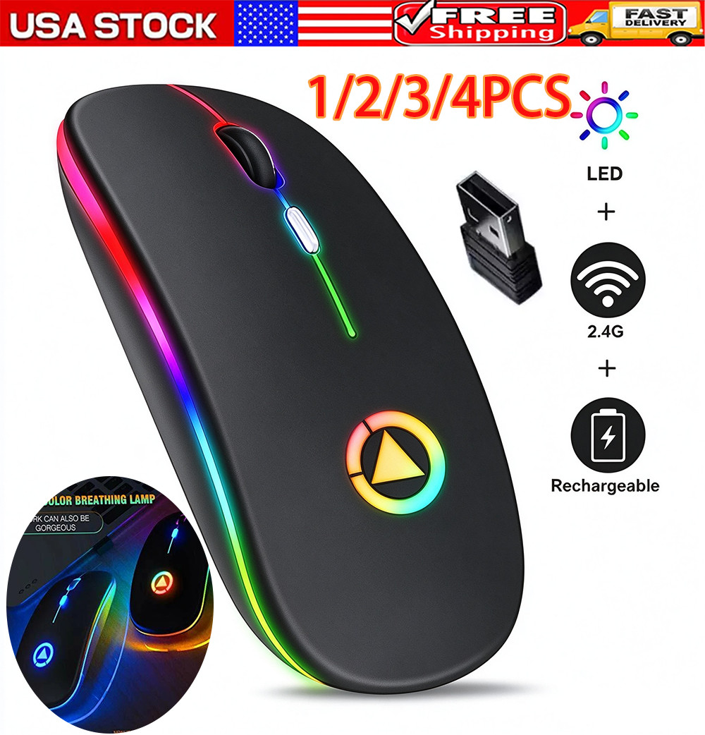 2.4GHz Wireless Optical Mouse USB Rechargeable RGB Cordless Mice For PC Laptop