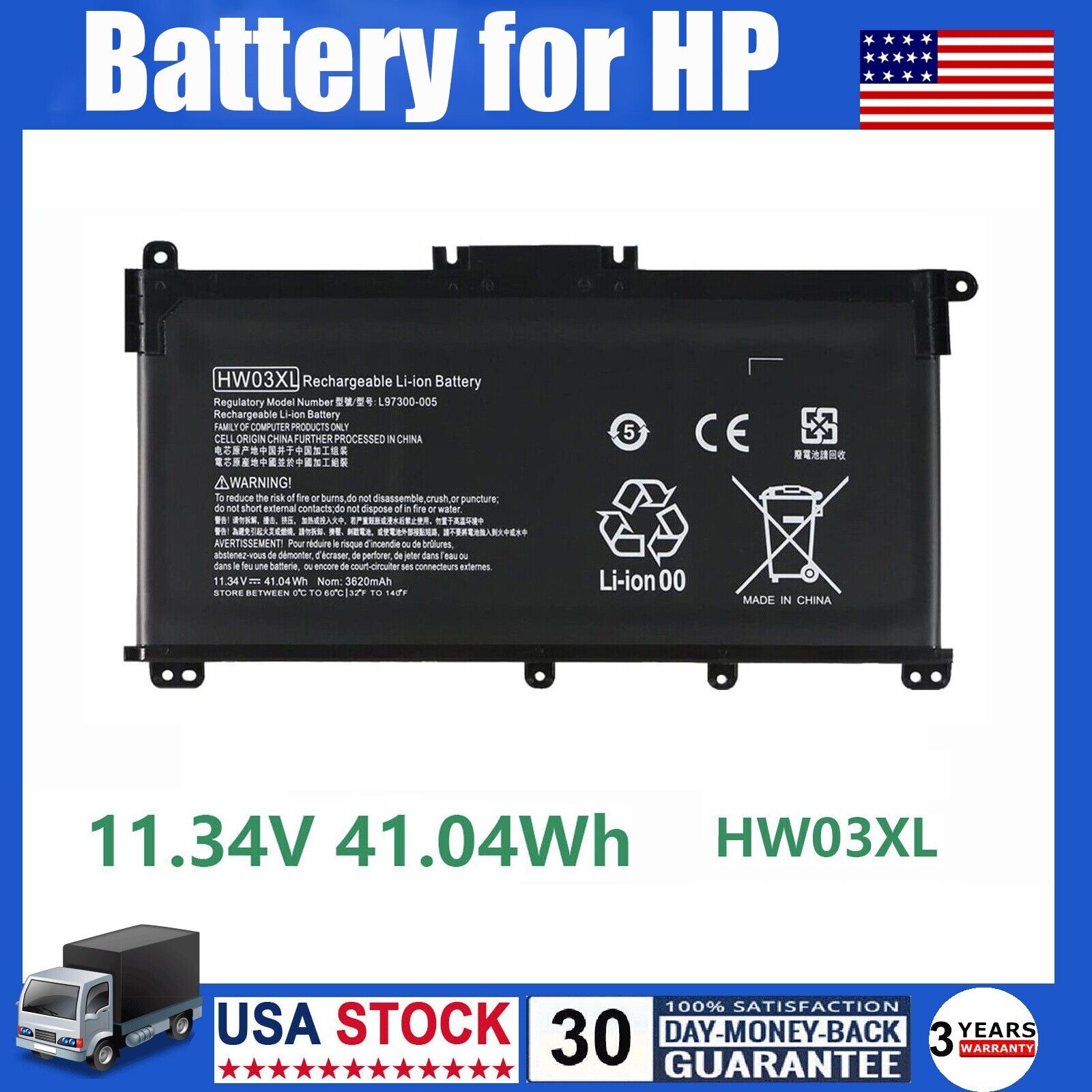 HW03XL Battery 41.04Wh For HP Pavilion 15-EG 15-EH 17-CN 17-CP L97300-005 L96887