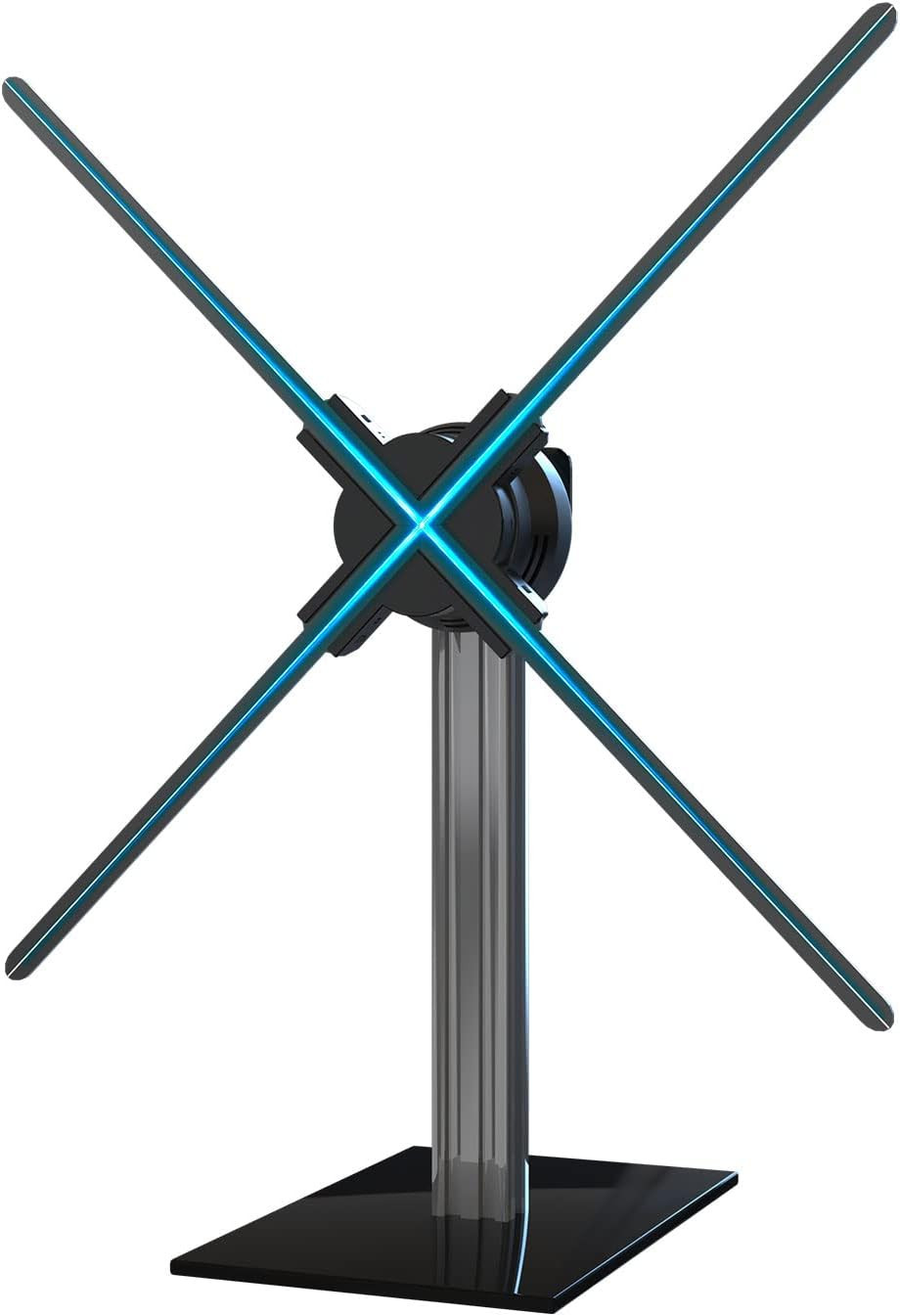 3D Hologram Fan Desktop Stand with Tempered Glass Base and Aluminum Alloy Frame,