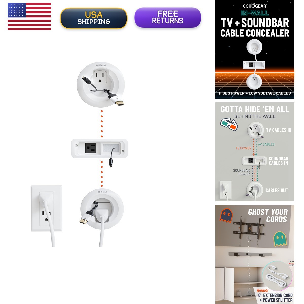 ECHOGEAR in Wall Cable Management Kit for TV & Soundbar DIY Cord Hider