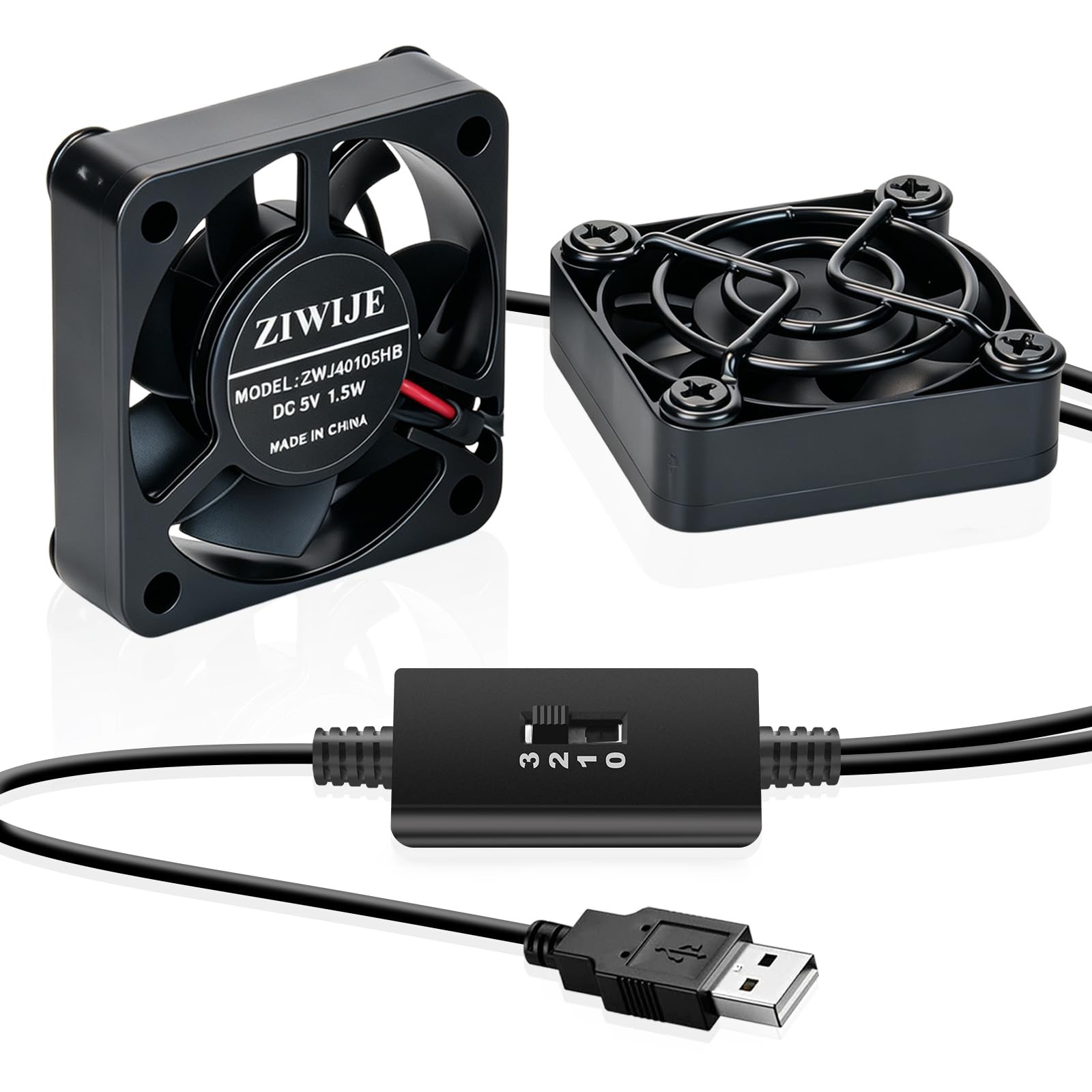 ZIWIJE Dual USB Cooling Fan 40mm with 3 Speeds Control 5V Mini 40mm, Black
