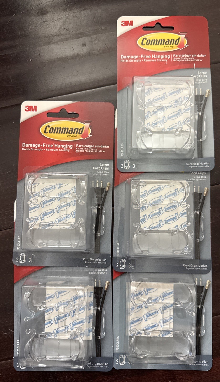 3M Command Large Cord Mounting Clips - 5 packs of 2 clips (10 total) 17303CLRES