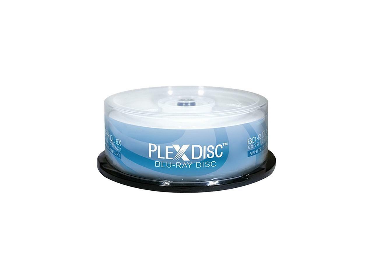 PlexDisc 50GB 6X BD-R DL White Inkjet Hub Printable 25 Packs Disc Model 645-213