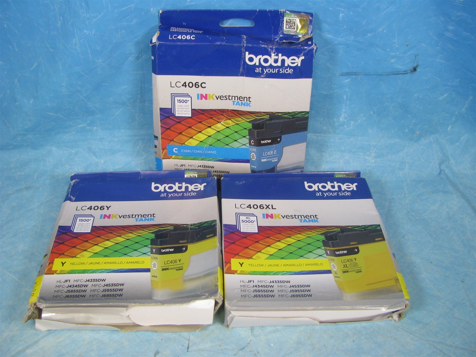 BUNDLE OF 3 GENUINE BROTHER - LC406 & LC406XL - 1 YELLOW XL, 1 YELLOW, 1 CYAN