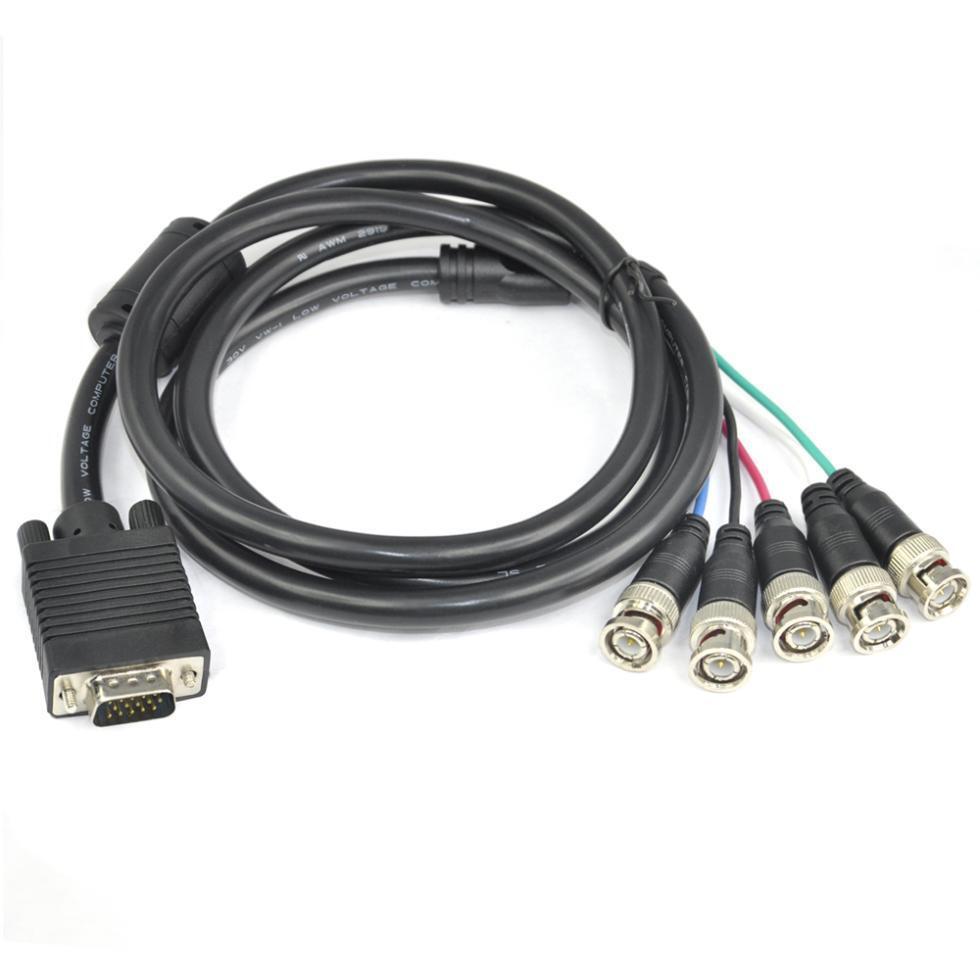 10Ft (10 Feet) Coaxial HD15 VGA to 5 BNC RGBHV Male to Male Cable with Ferrites 