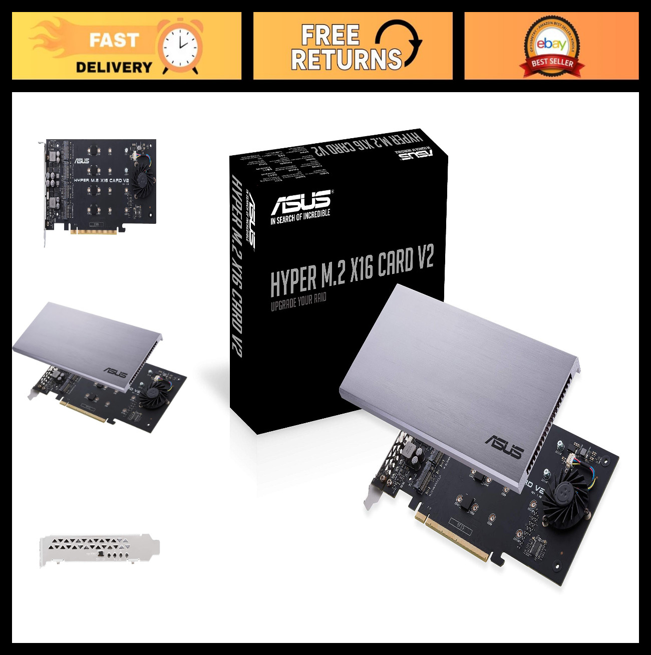 M.2 PCIe 3.0 X4 Expansion Card V2 for 4 NVMe SSDs, 128 Gbps, Intel & AMD Compati