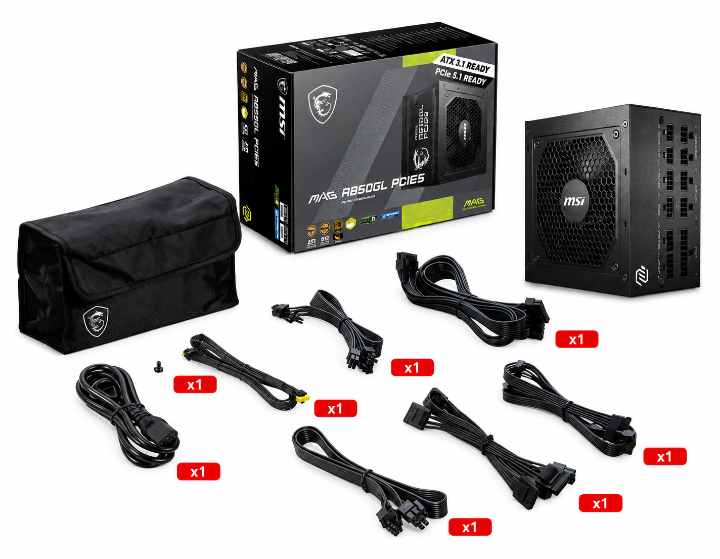 MSI MAG A850GL PCIE5 850W 80+ Gold Fully Modular Gaming PC Power Supply w/Cables