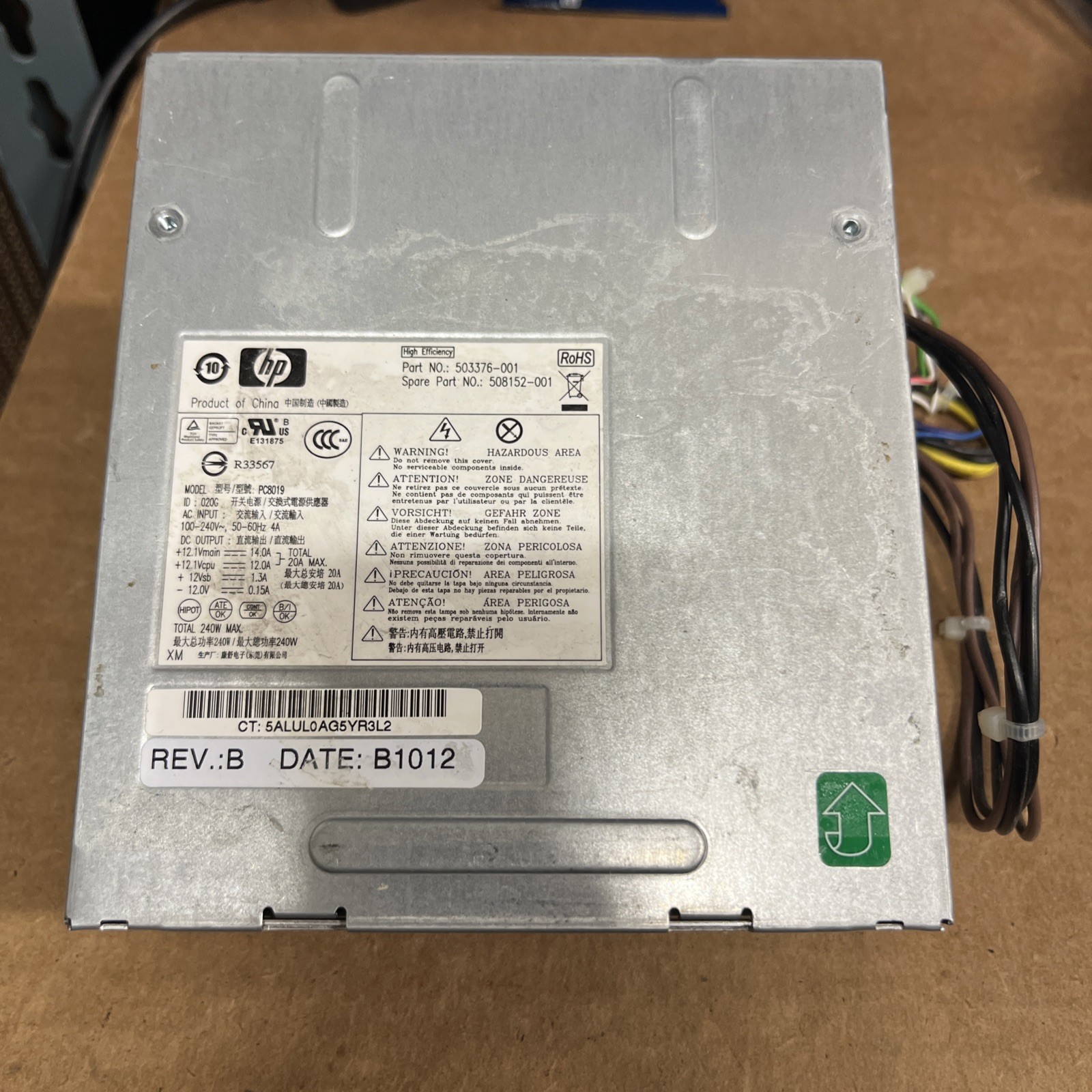HP 240W PC Power Supply 503376-001 508152-001 PC8019