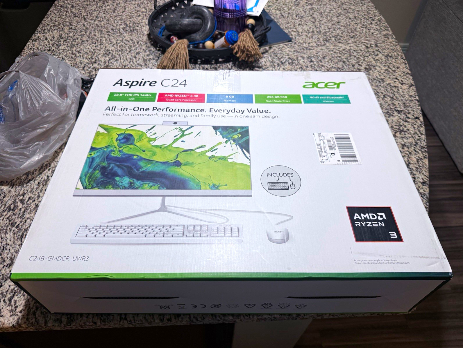 Acer Aspire C24 23.8in All-in-One Ryzen 3 8GB 256GB SSD Win11 White