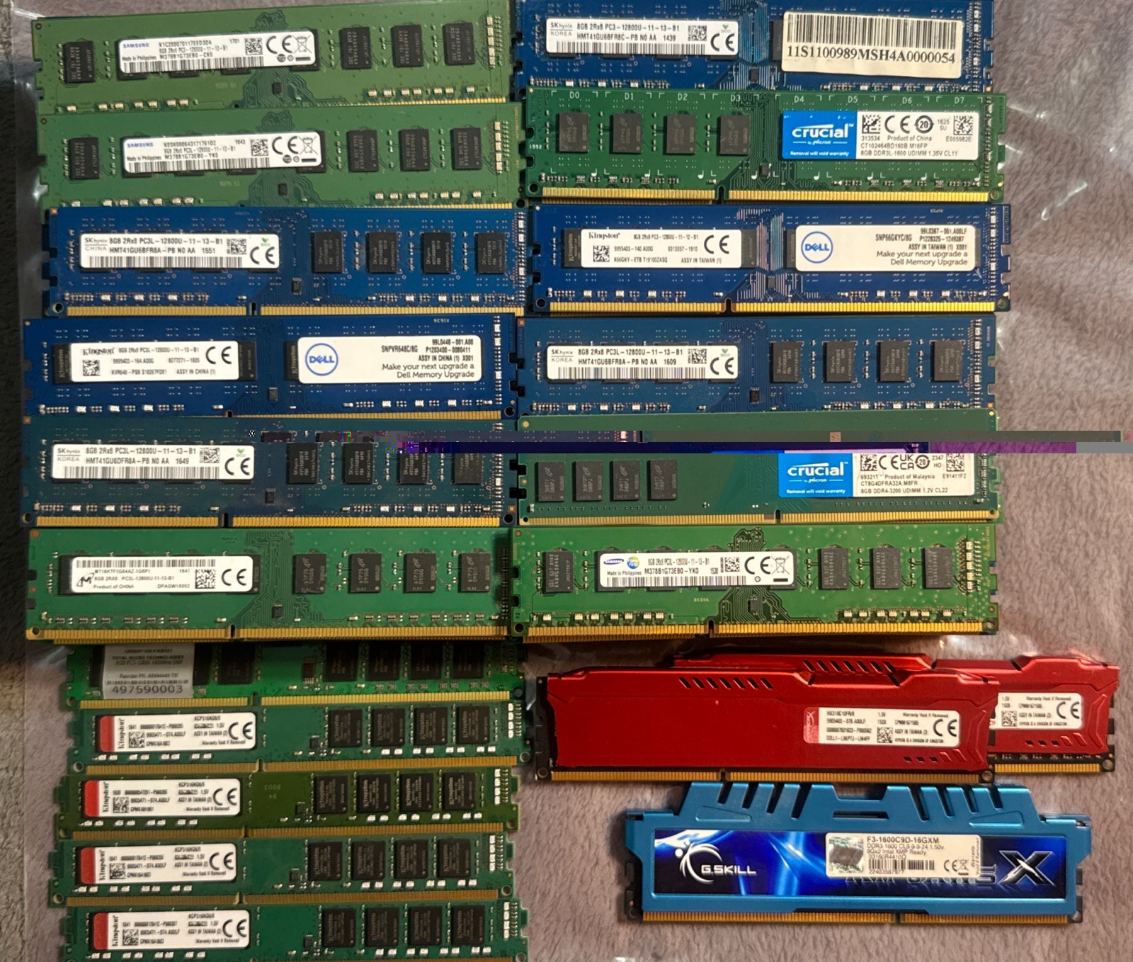 Lot of 129 Mixed Brand Samsung PC3L-12800U 8GB RAM DDR3 1600MHz M378B1G73EB0-YK0