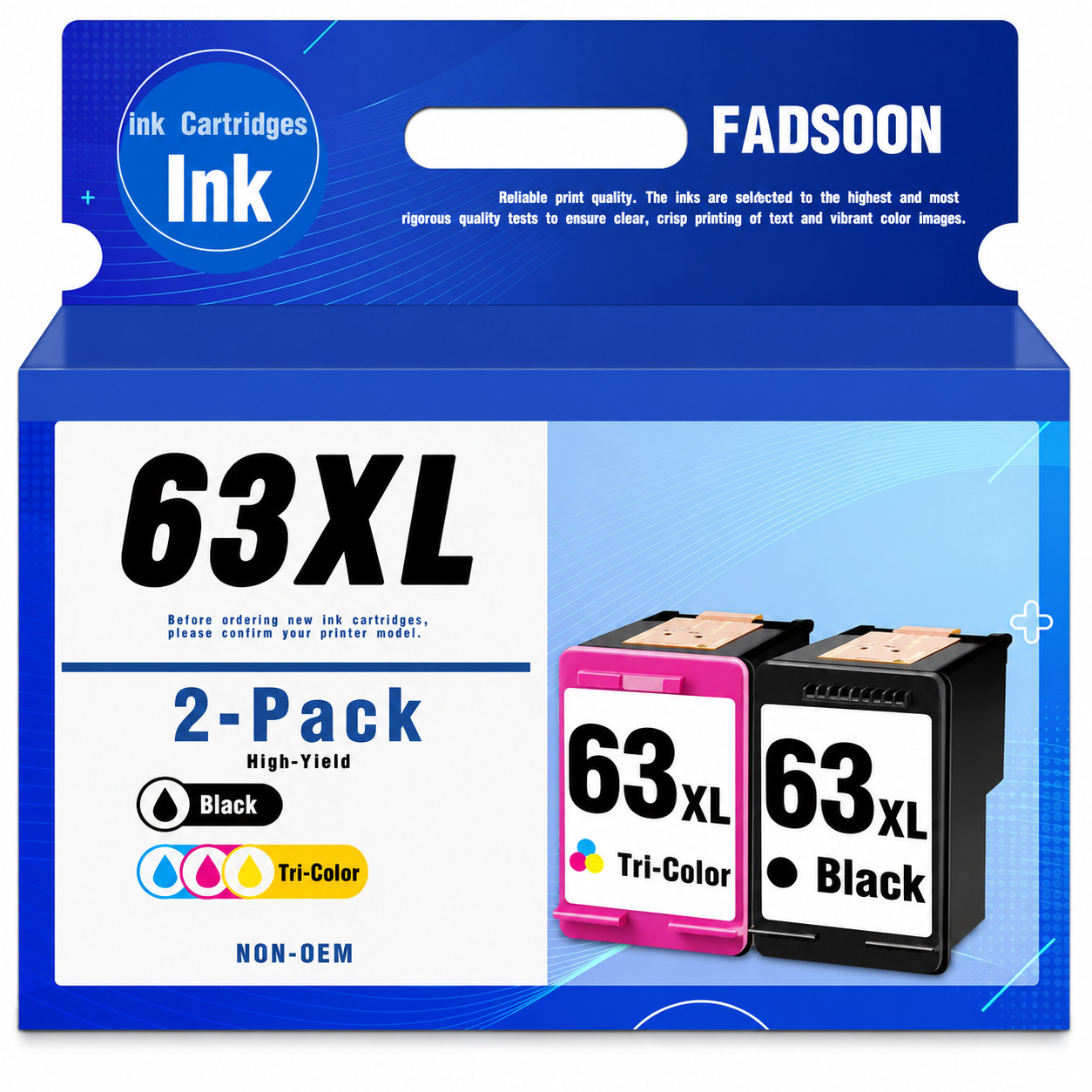 FADSOON® 63XL 2PK Black Tri-Color Ink  for HP DeskJet 3630 2130 Envy 4520 4516