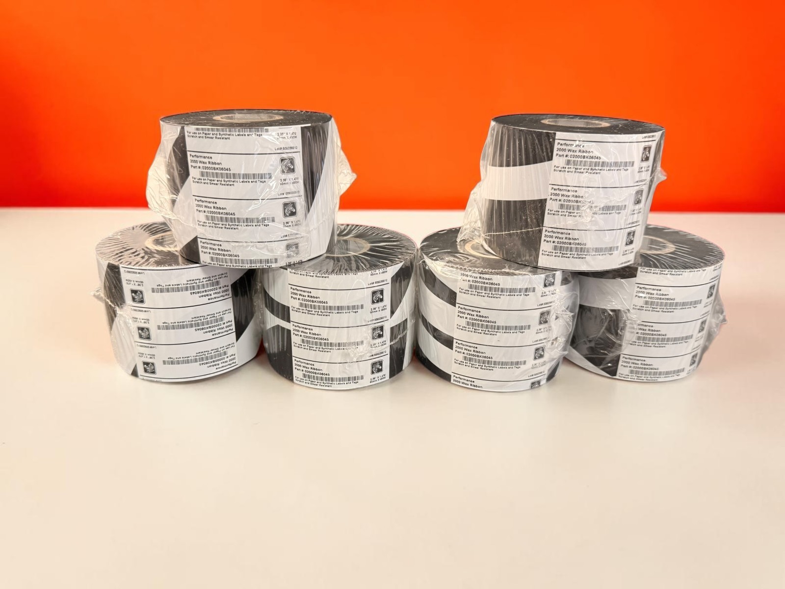 Zebra Ribbon 60mm x 450m 2.36" x 1,476' Performance 2000 Wax Ribbons Lot of 6