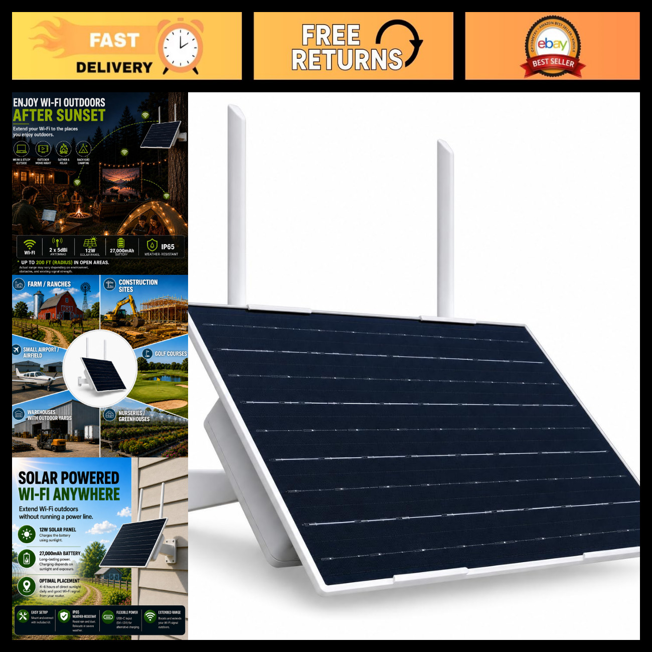 Solar Powered WiFi Extender Outdoor 2.4GHz 300Mbps Long Range 200ft Signal Boost