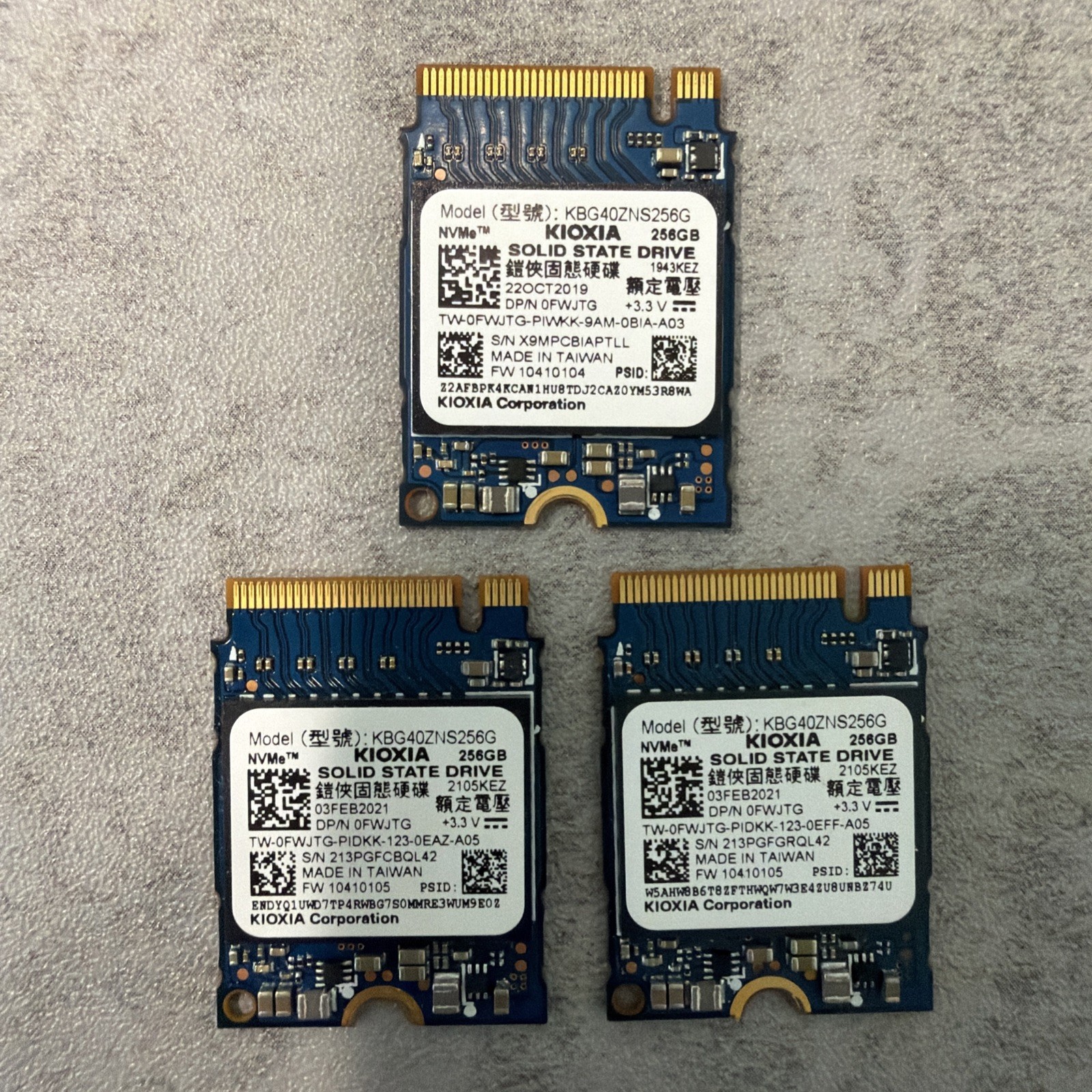 Lot of 3 KIOXIA KBG40ZNS256G 256GB NVMe M.2 2230 PCIe SSD