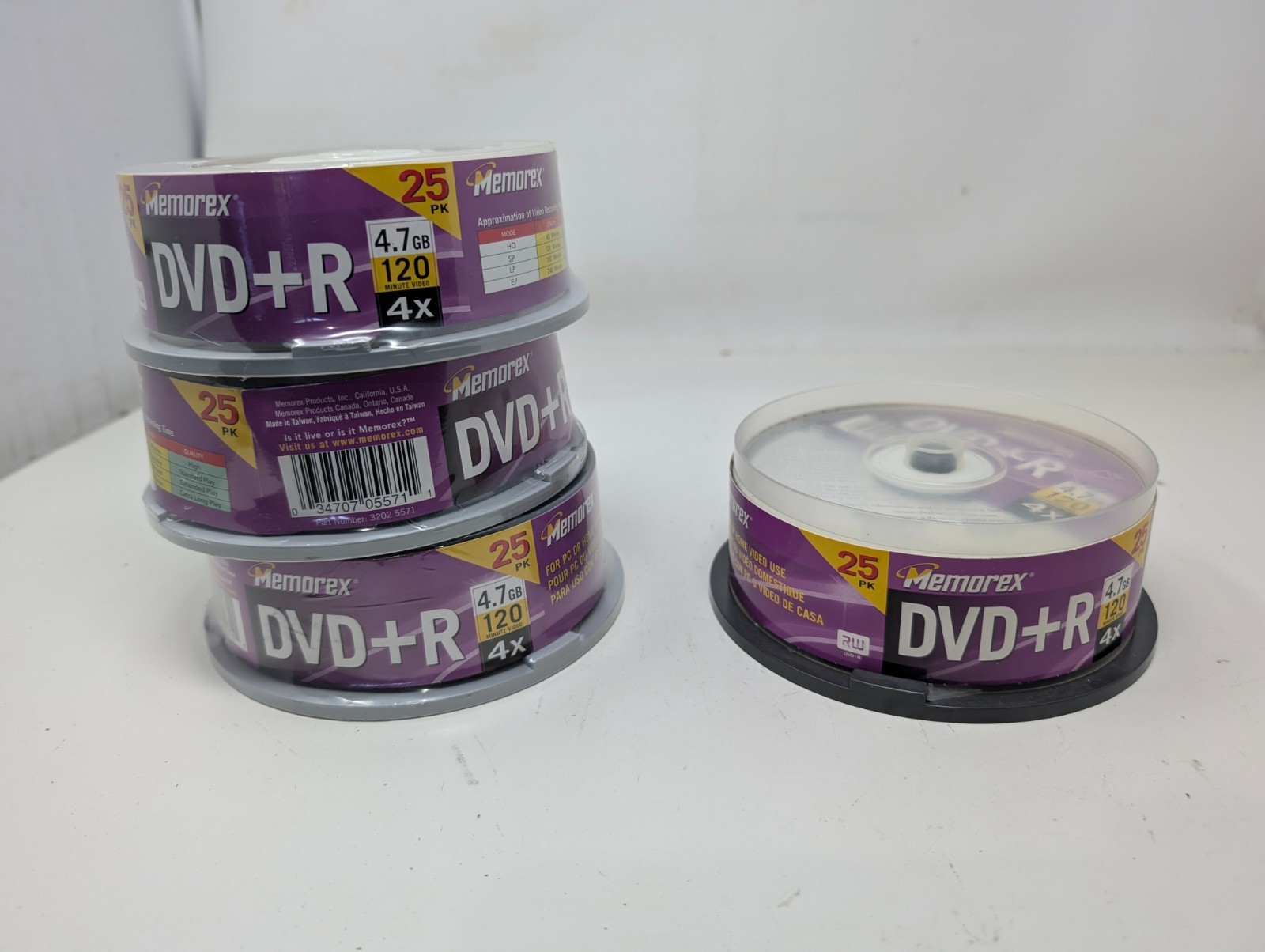 Lot of 3 Memorex 4.7 GB 4x 120 Minutes DVD+R Media 25-Pack Spindle +23 (M2)