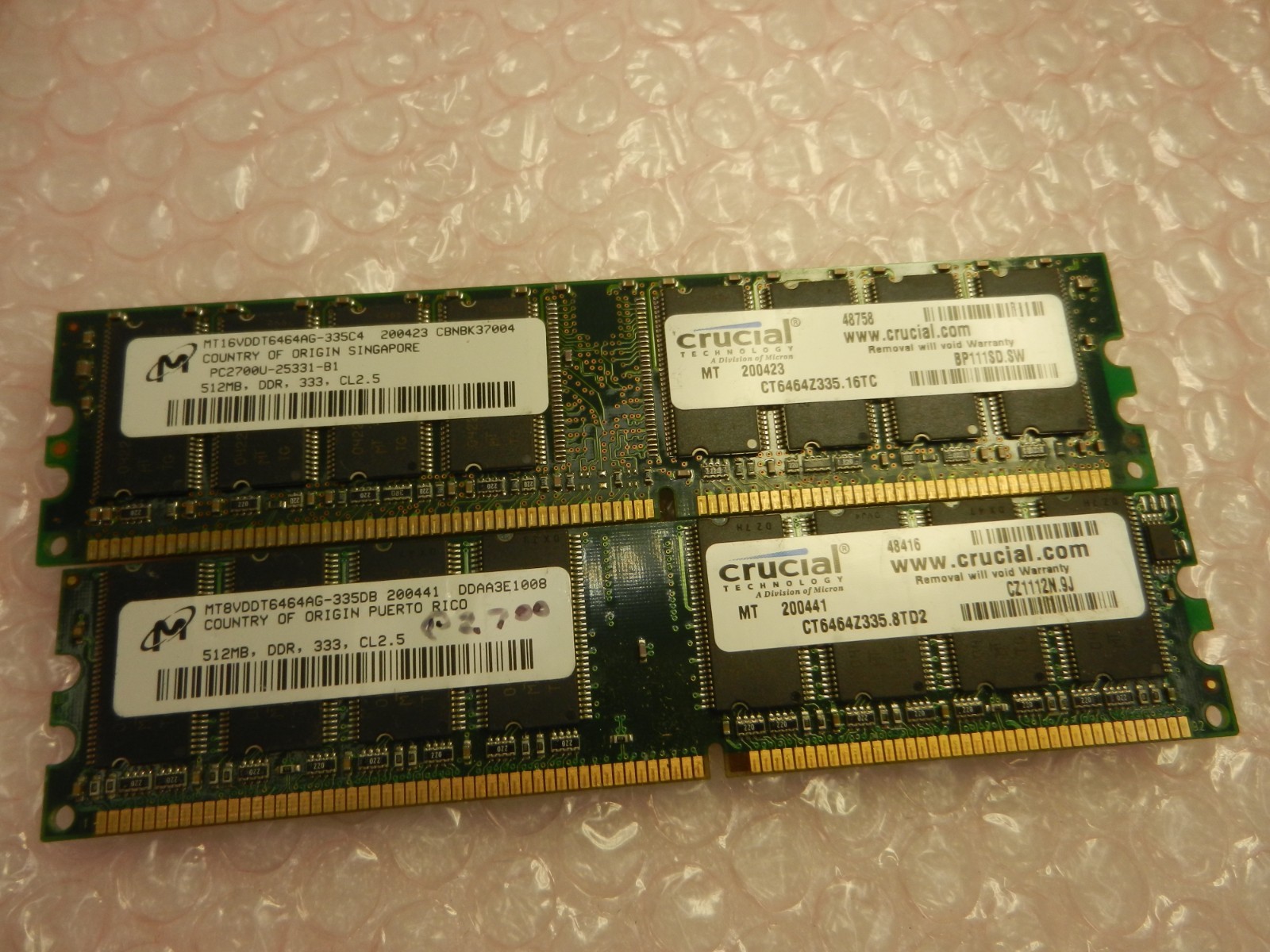1GB Micron 2X - 512MB  CHIPS  # MT8VDDT6464AG-335DB  DESKTOP RAM MEMORY