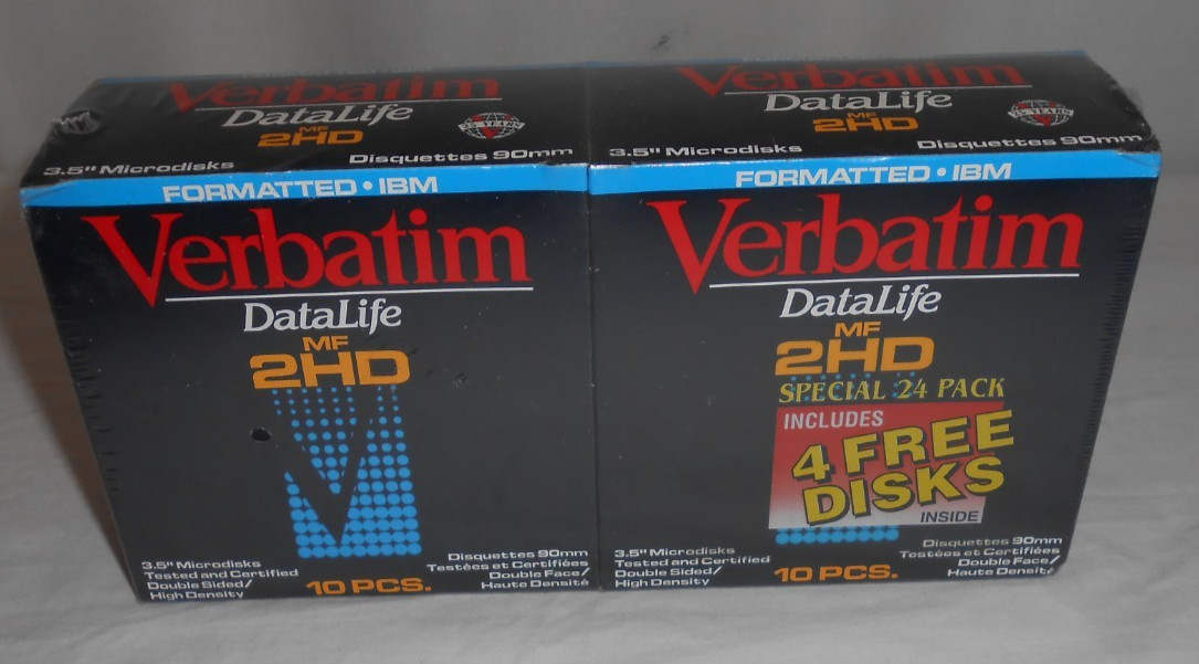 Verbatim Datalife MF 2HD 3.5” Disks 2 Pack of 24 Discs Total New Sealed Vintage