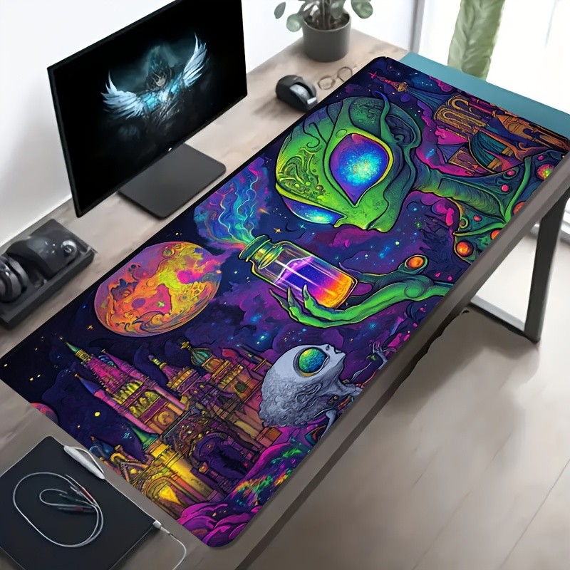 1pc Large Gaming Mouse Pad, Alien Character Fantasy Universe Pattern, Non-Slip