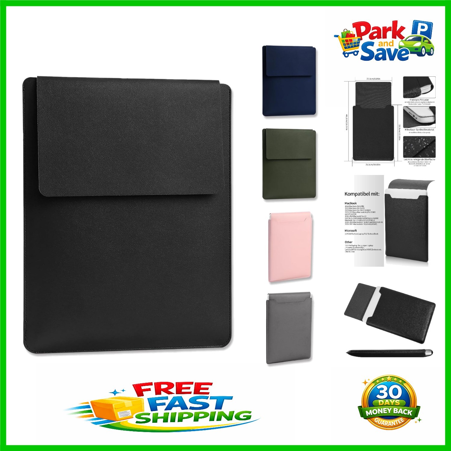 13.3-14 Inch PU Leather Laptop Sleeve – Waterproof & Dual-Purpose for Modern Use